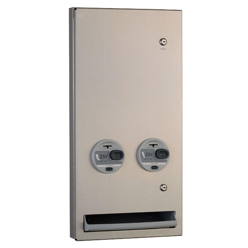 Bobrick B370634 TrimLine Series Semi-Recessed Sanitary Napkin & Tampon Dispenser - Satin Finish | Ideal for Restrooms, Offices & Public Spaces