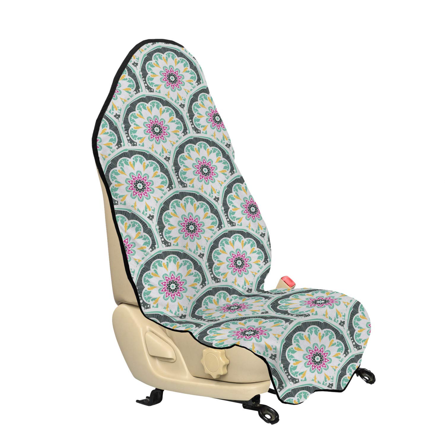 Ambesonne Oriental Car Seat Hoodie - Ottoman Style Mandala Soft Colors, Non-Slip Universal Fit Cover Protector 30