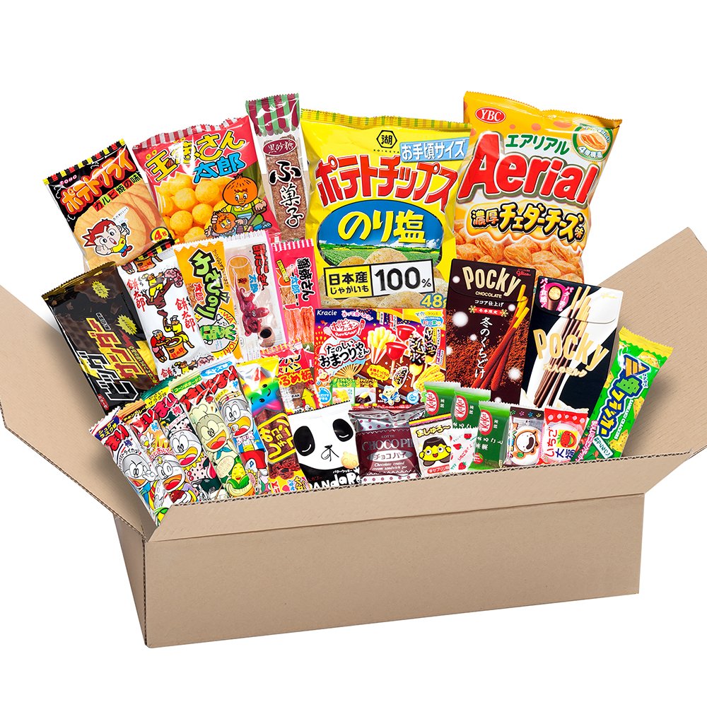 Japanese Dagashi Snack Party Box - Assorted Popular Japanese Candy & Chocolate with Pocky & AKIBA KING - Perfect for Birthday Parties, Anime Events & Cultural Celebrations