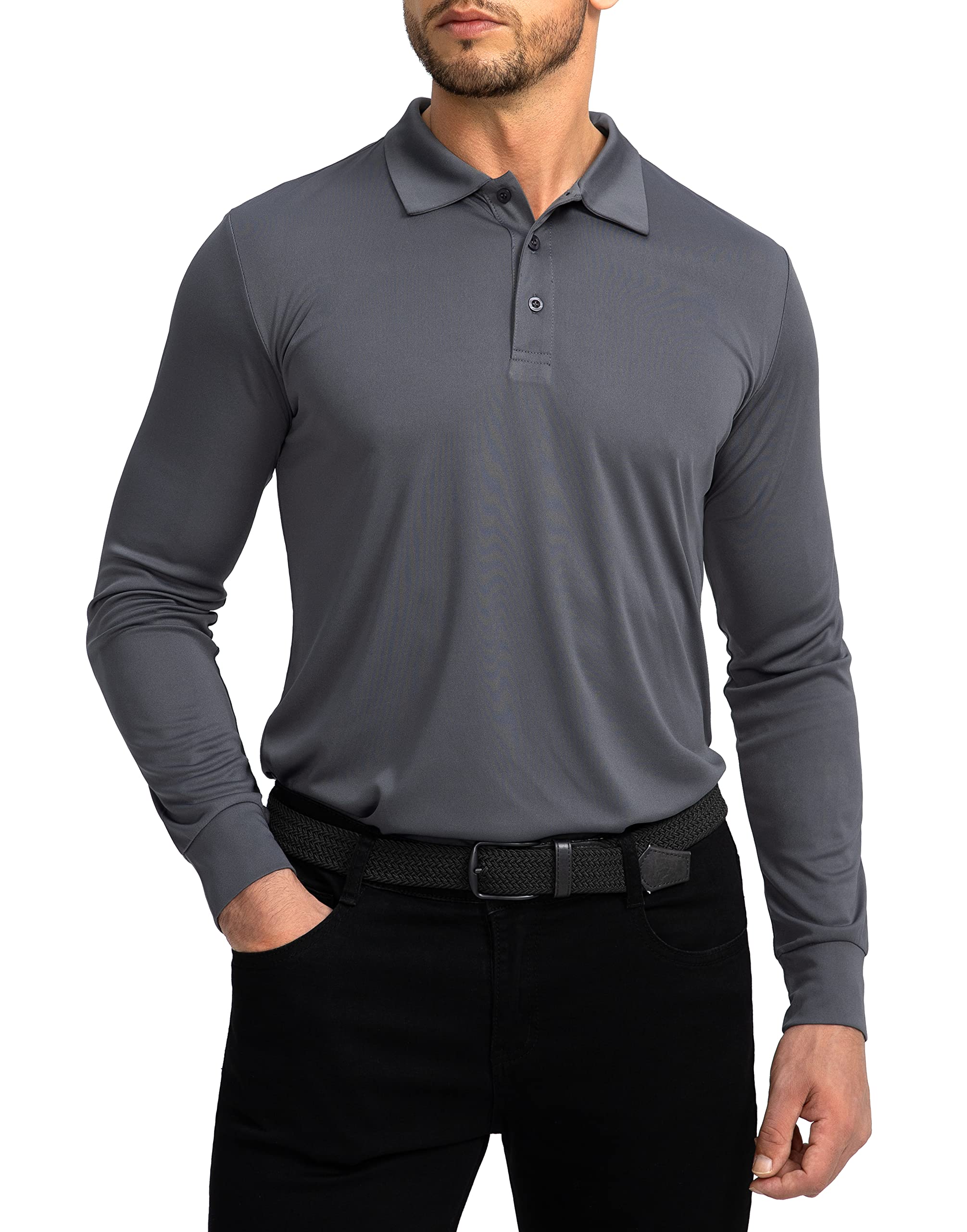 Men's Long Sleeve Polo Shirt - UPF 50+ Sun Protection, Lightweight & Breathable Golf Shirt for Work, Fishing & Outdoor Activities | Moisture Wicking & UV Protection for Golf, Hiking & Summer Wear