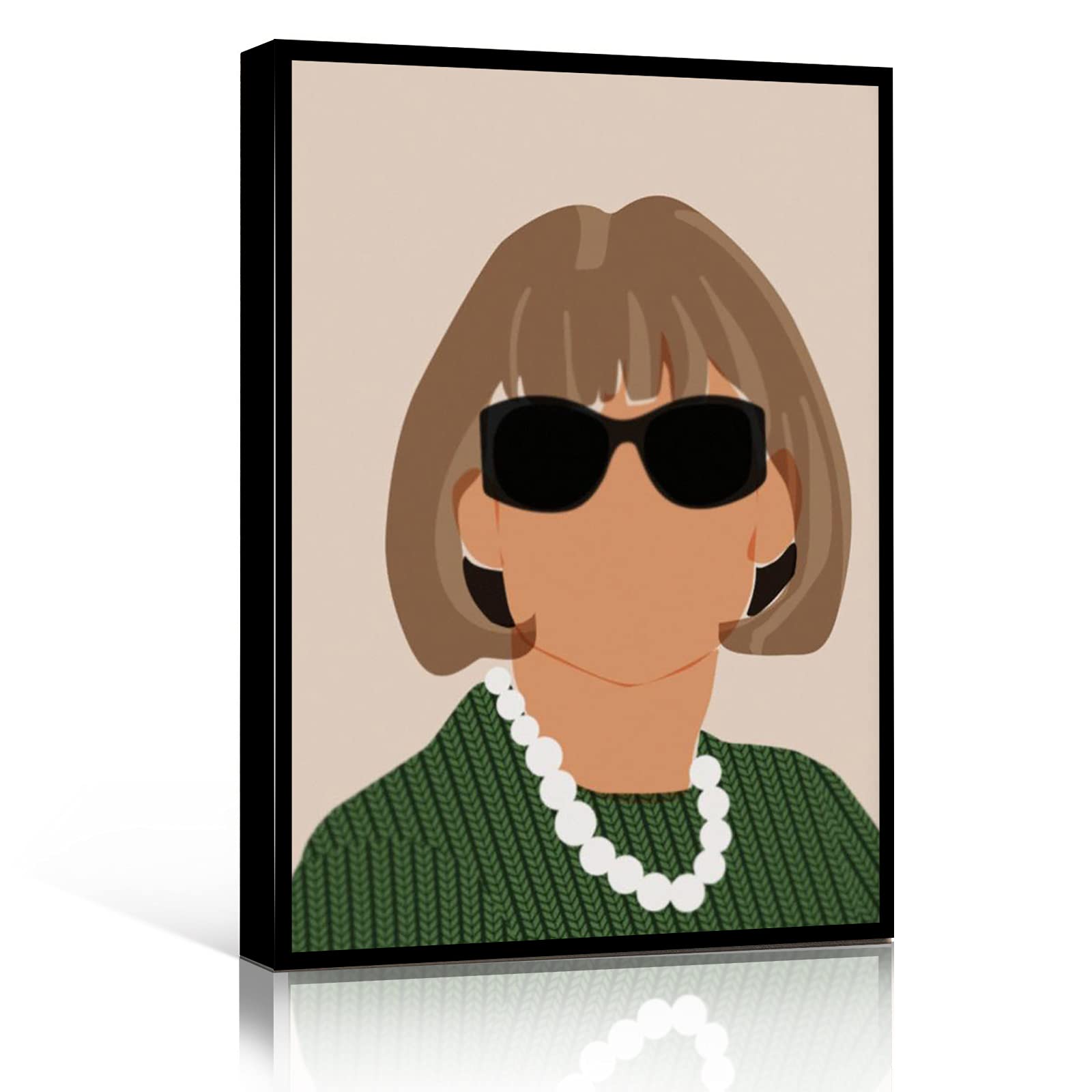Minimalist Anna Wintour Feminist Poster - Modern Wood Framed Canvas Wall Art (8x12 Inch) - Grey Bedroom Decor & Living Room Wall Decor for Women Empowerment Inspiration