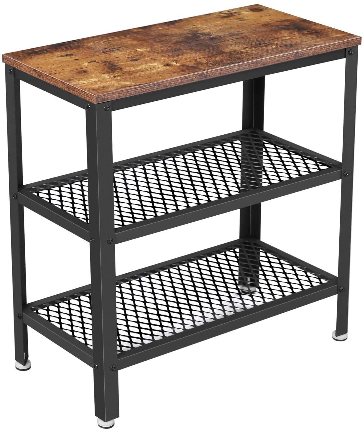 CHX End Tables with 2 Shelves - Industrial Rustic Brown Bedside Table for Bedroom, Office & Salon | Space-Saving Mesh Design, Easy Assembly & Sturdy Construction | Perfect for Small Spaces, Nightstands & Home Decor