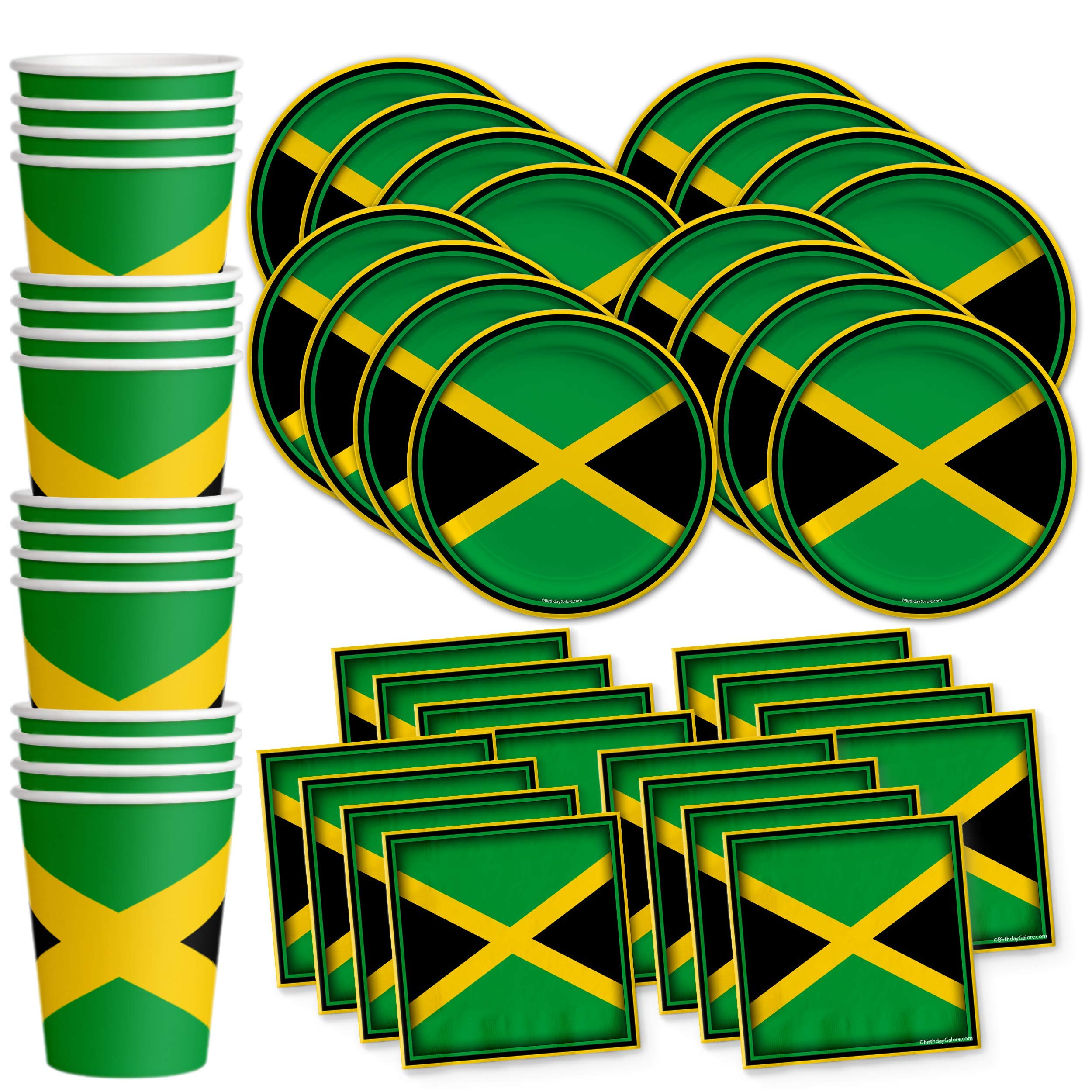 Jamaican Flag Themed Party Supplies Set - 16-Piece Tableware Kit with Plates, Napkins & Cups for Jamaica Birthday Celebrations & Caribbean Events