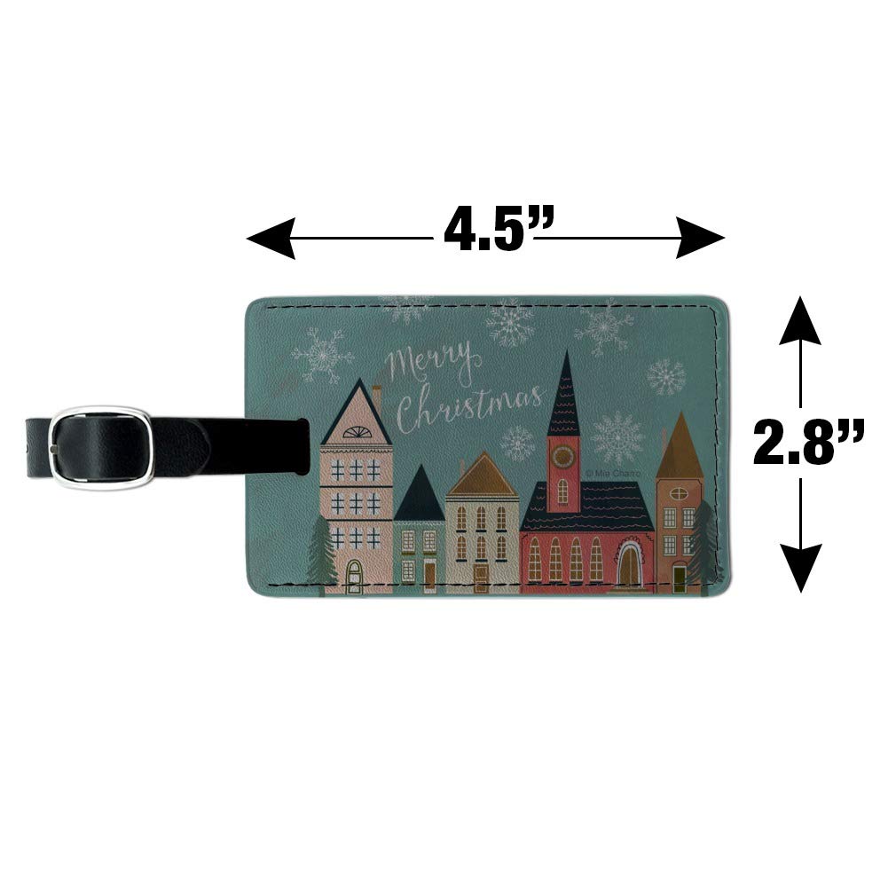 Christmas Village Rectangle Leather Luggage Tag - Durable Carry-On ID Tag for Suitcases & Travel Bags - Perfect for Holiday Travel & Gift Giving