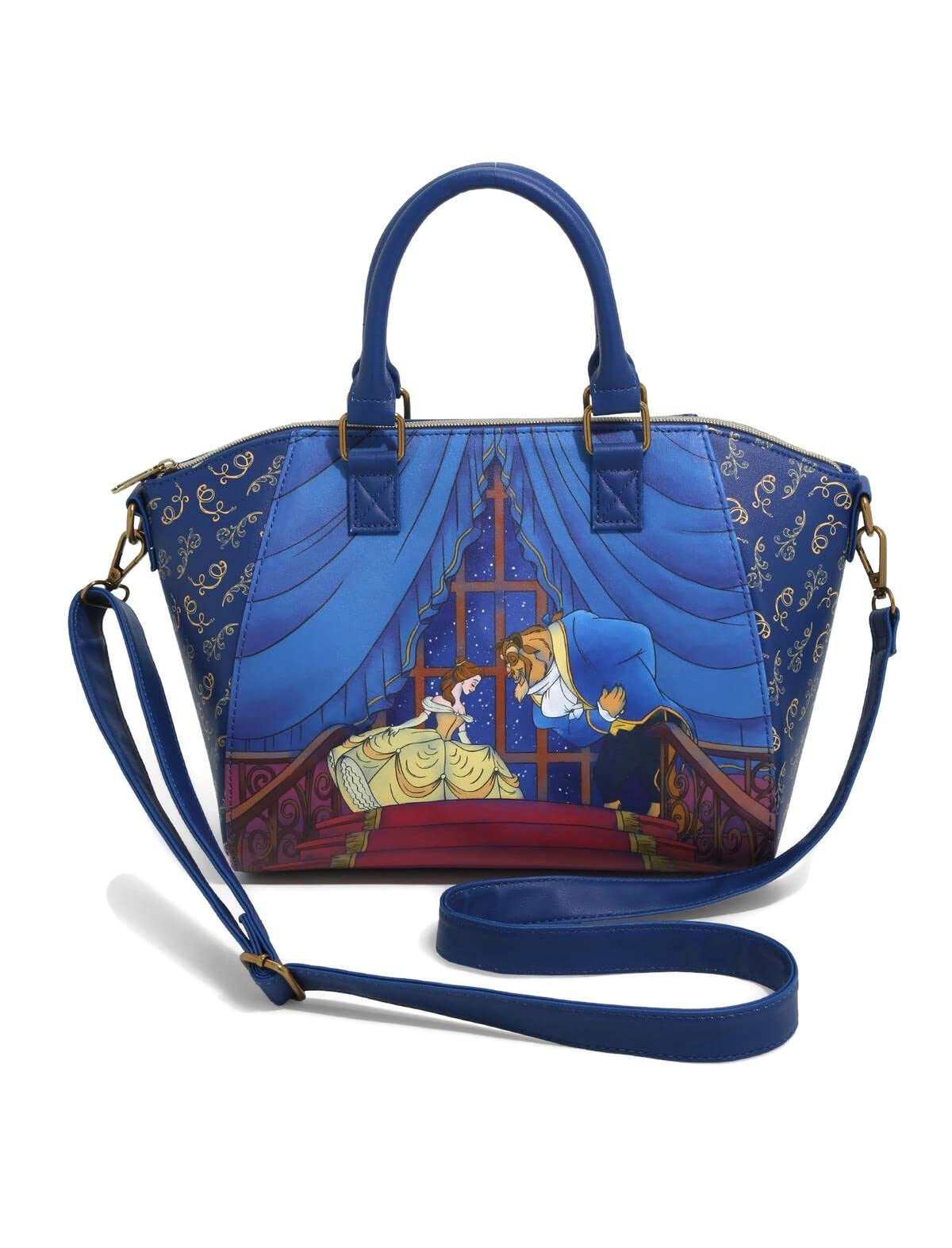 Loungefly Disney Beauty and the Beast Staircase Satchel Bag - Cream Crossbody Purse for Women | Fashion Accessories for Disney Fans, Cosplay, and Theme Park Outfits