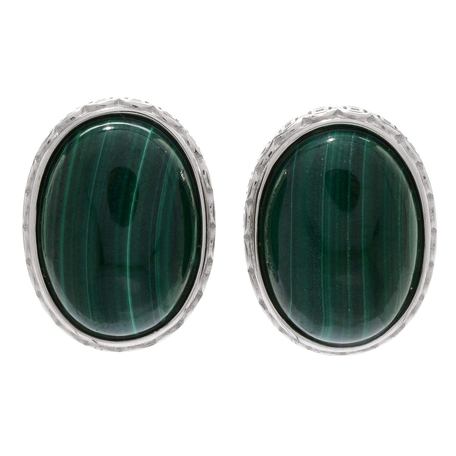 Sterling Silver 18x13mm Malachite Stud Earrings with Omega Backs - Elegant Green Gemstone Jewelry for Women, Perfect for Parties, Weddings & Everyday Wear