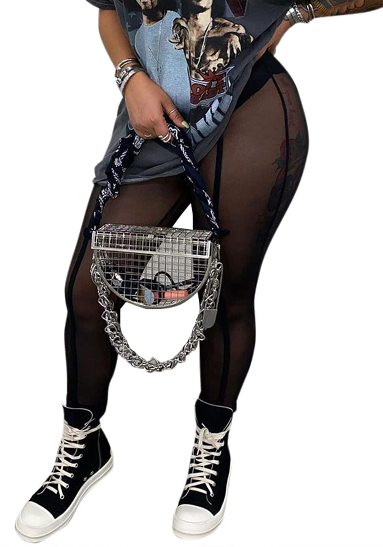 Sexy Mesh Leggings for Women - High Waist See-Through Pencil Pants for Workout & Night Out