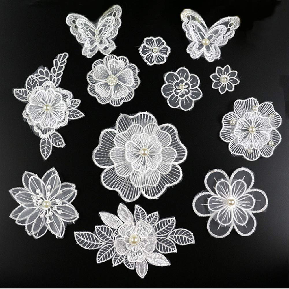 White Organza Nail Bead Embroidery Thread - Small Flower Cloth Stickers for DIY Clothes Patches, Decorative Accessories & Embroidery Crafts - Perfect for Dressmaking, Scrapbooking & Home Decor