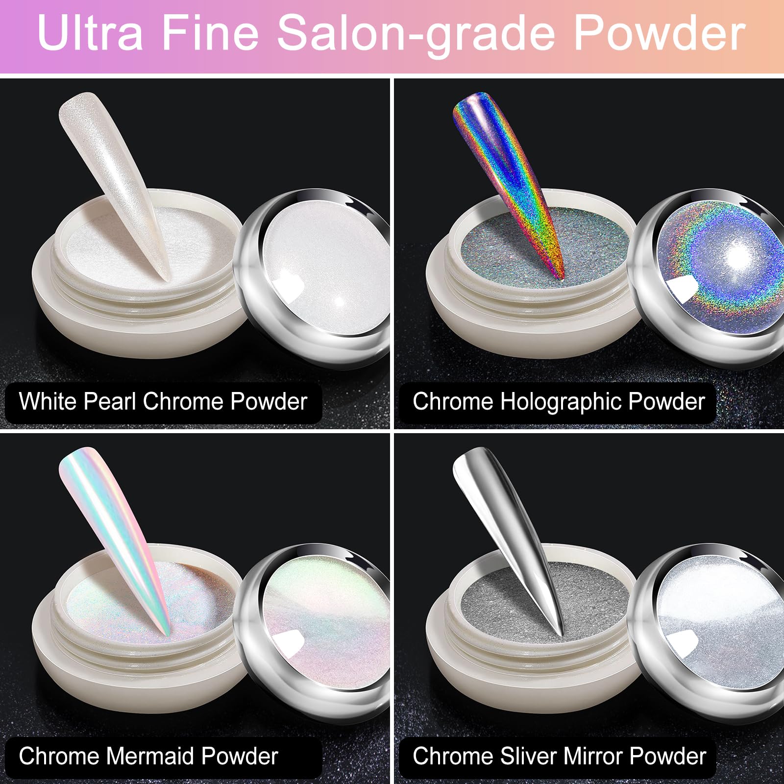 Pearl White Chrome Nail Powder for Women - Aurora Mermaid Iridescent & Holographic Rainbow Nail Glitter - Mirror Effect Metallic Manicure Powder for Nail Art, Salon & DIY Home Nail Designs