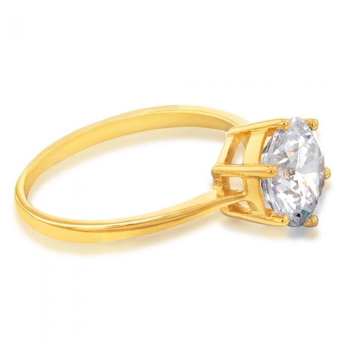 9ct Yellow Gold 8mm Cubic Zirconia 6-Prong Solitaire Engagement Ring for Women - Perfect for Proposals, Anniversaries & Special Occasions