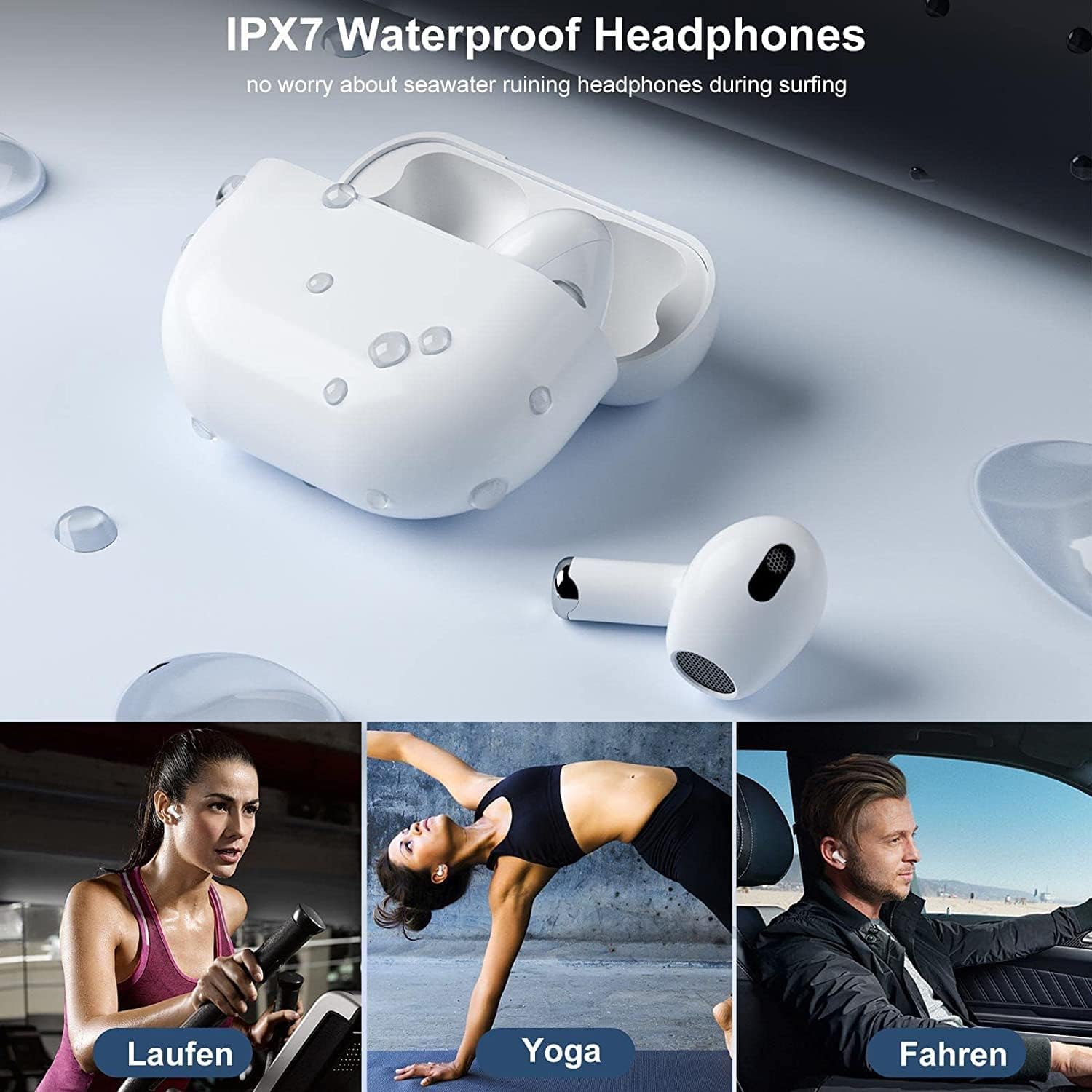 Wireless Bluetooth Earbuds 5.3 with Noise Cancelling, IPX7 Waterproof Sport Earphones, Fast Charging & Auto Pairing, HD Mic Headset for Running/Gym/Workout - Compatible with Android iOS Samsung iPhone