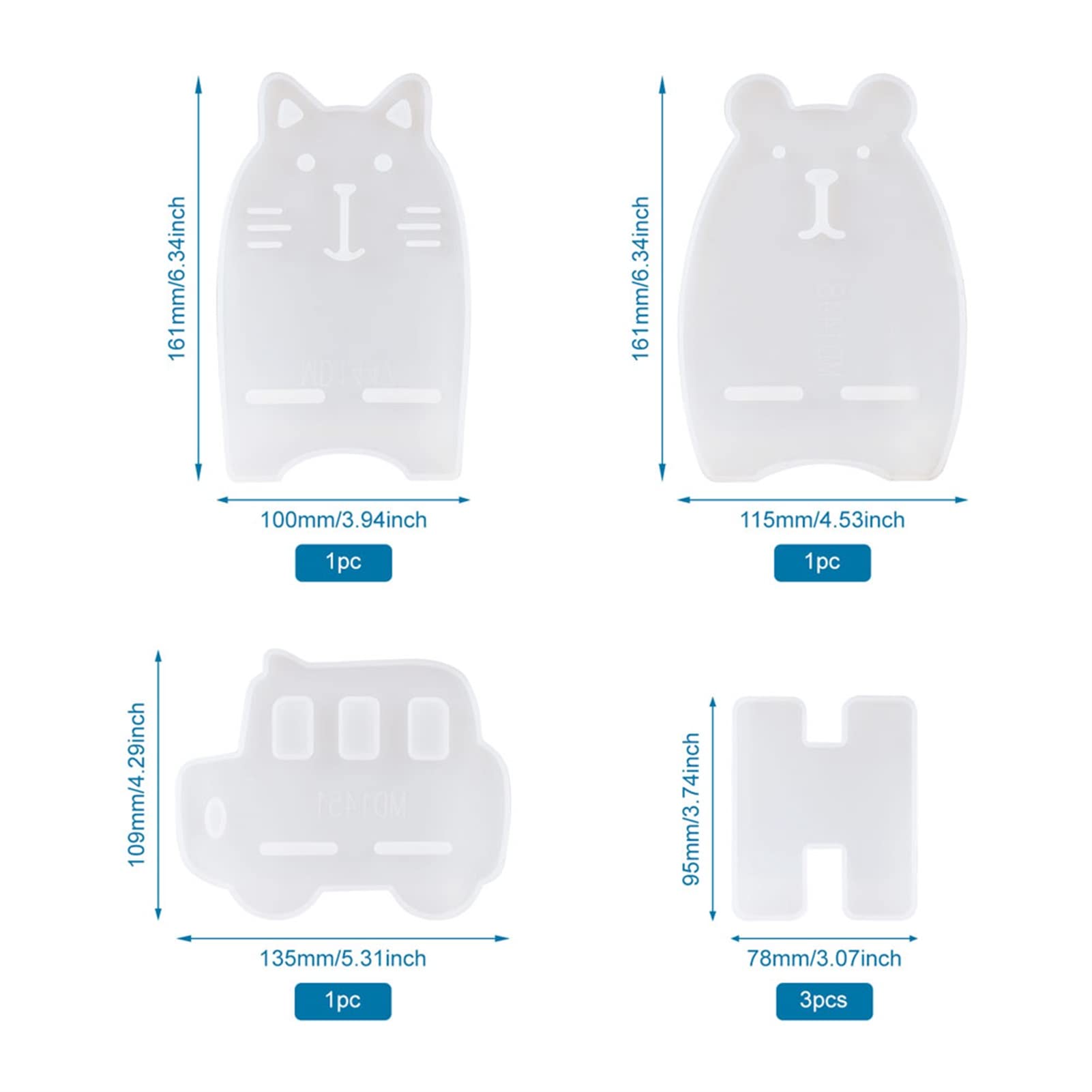 Boutigem 3-Piece Resin Phone Holder Mold Set - Bear Cat Bus Shaped Silicone Molds for DIY Epoxy Resin Crafts, Unique Cell Phone Stands - Perfect for Crafting Custom Phone Holders, Desk Organizers & Gift Making