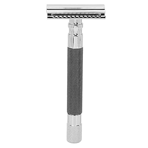 Premium Double Edge Safety Razor for Men - Long Handle Butterfly Open Design, Zinc Alloy Safety Shaver (Blades Not Included, Black) - Perfect for Sensitive Skin & Close Shaving at Home or Travel