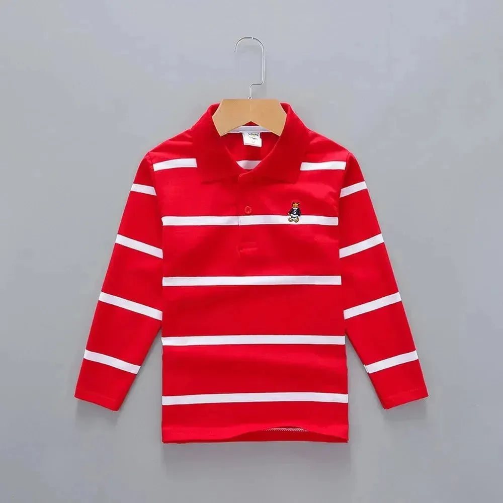 Kids Striped Polyester Polo Shirt - Comfortable & Stylish Casual Wear for School, Playdates & Family Outings