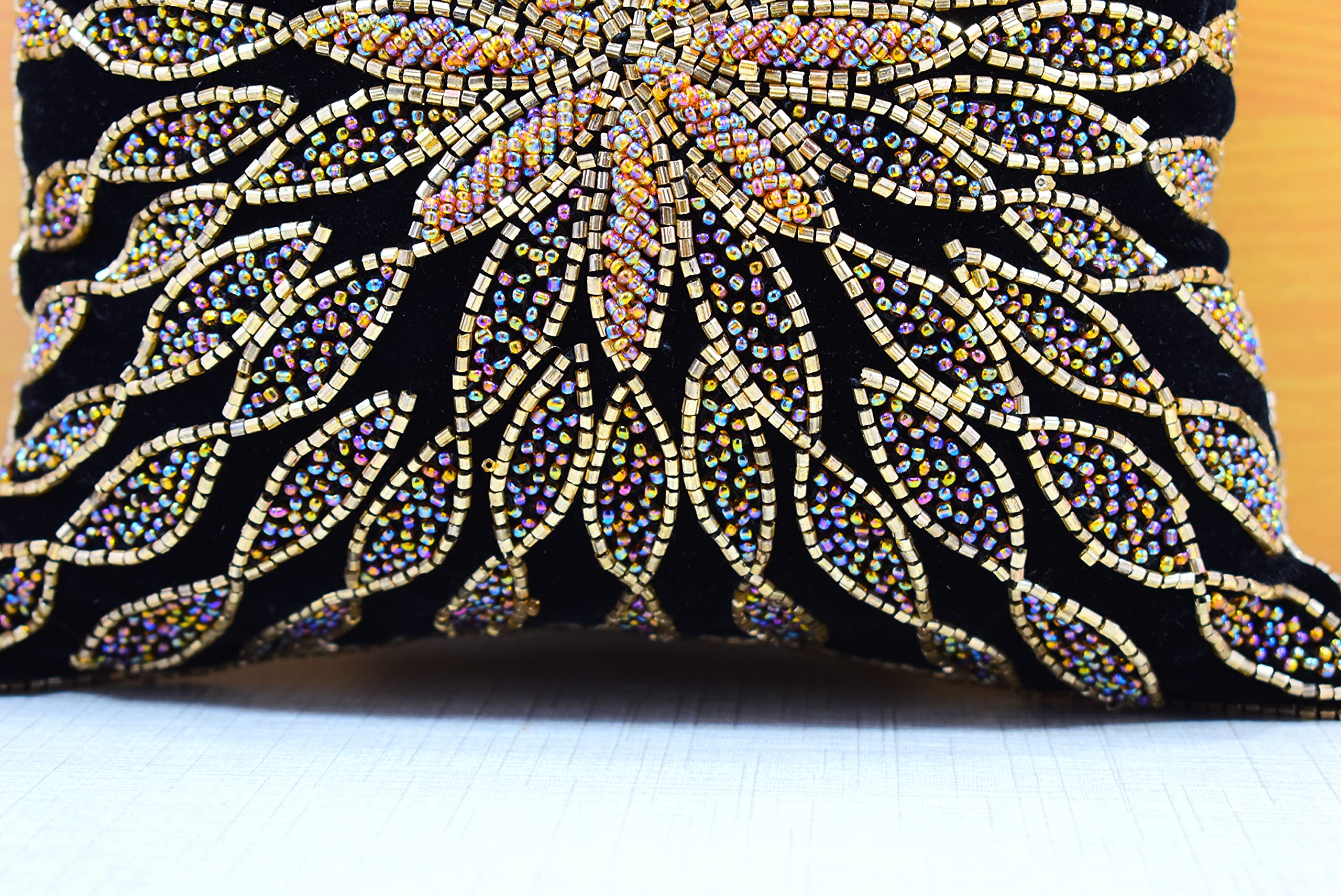 Luxury Black Gold Beaded Throw Pillow Cover 24x24 Inches - Contemporary Silk Embroidered Cushion Cover for Sofa, Bedroom Decor - Elegant Home Decoration Gift for Housewarming, Wedding & Special Occasions
