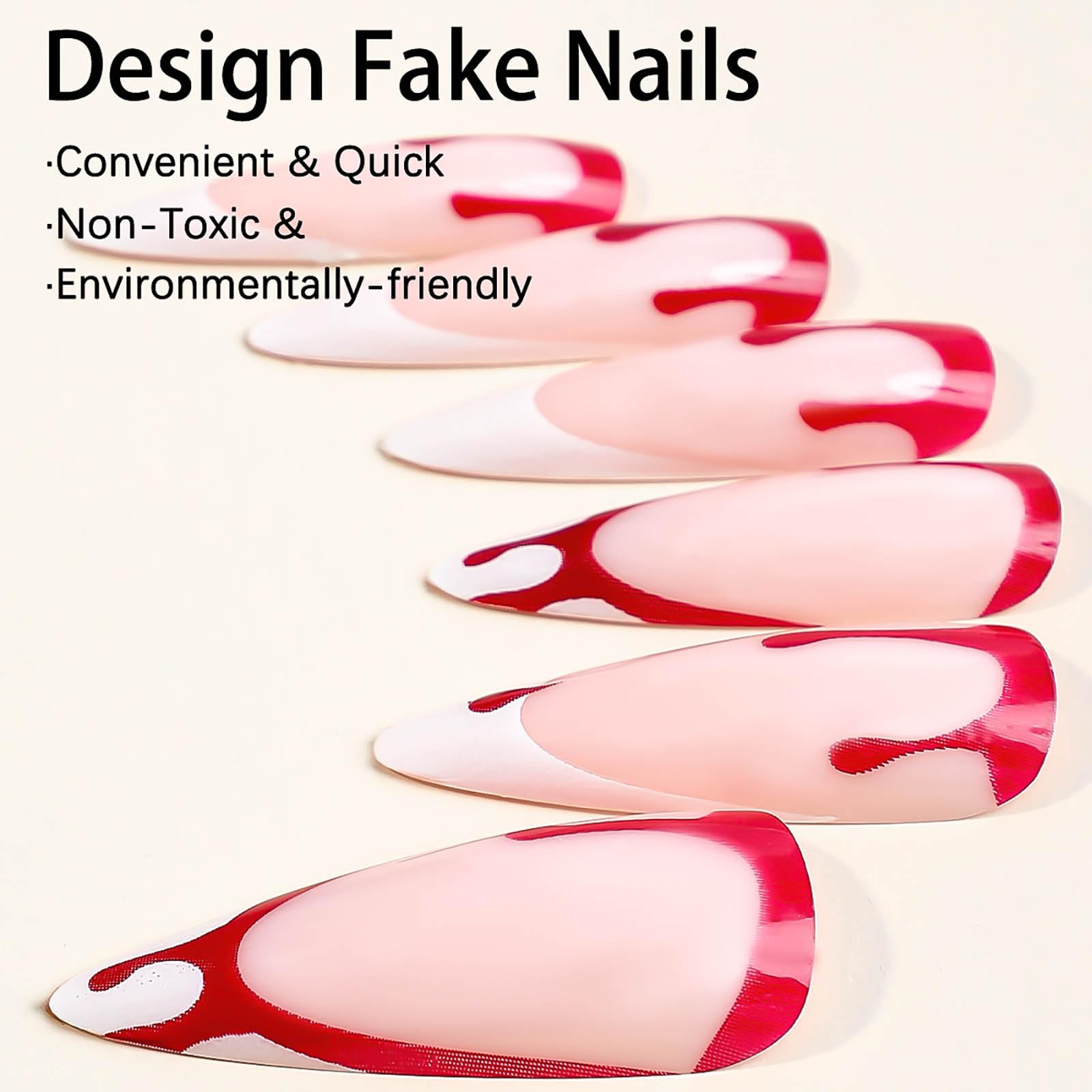 **Long Stiletto Press on Nails - Halloween Fake Nails with Blood Drop Designs, Red & White French Tip Glossy Artificial Nails - 24Pcs Horror Holiday Stick on Nails for Women - Perfect for Halloween Parties, Cosplay & Spooky Events**