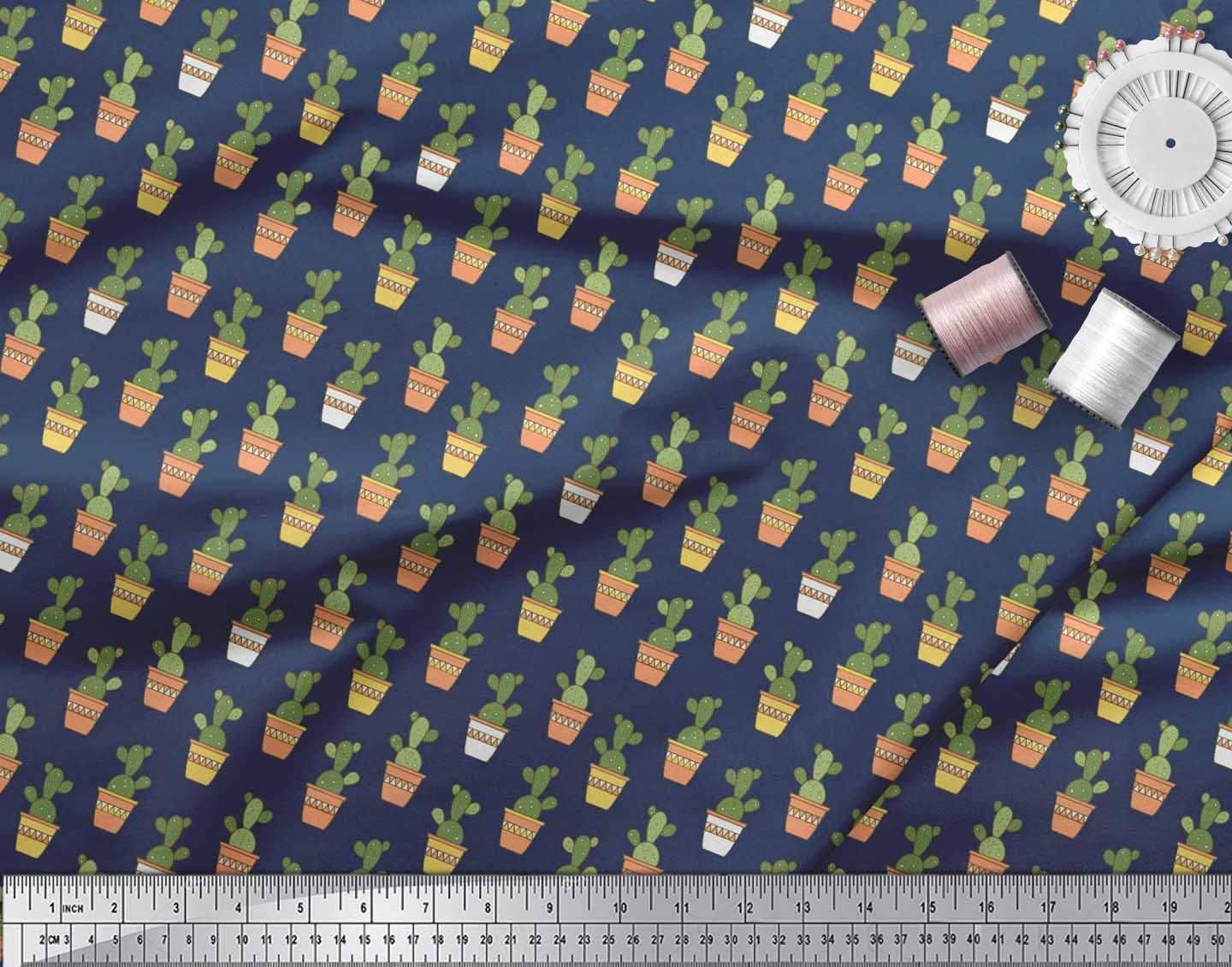 Soimoi 100% Cotton Poplin Fabric - Cactus & Pot Print - 56 Inch Wide by The Yard - Perfect for DIY Sewing, Quilting, Home Decor & Craft Projects