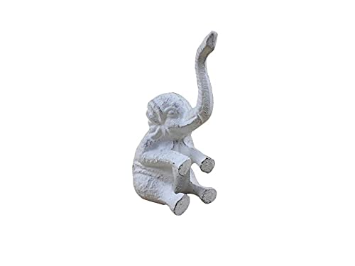 Vintage Whitewashed Cast Iron Elephant Door Stopper - Heavy Duty 8