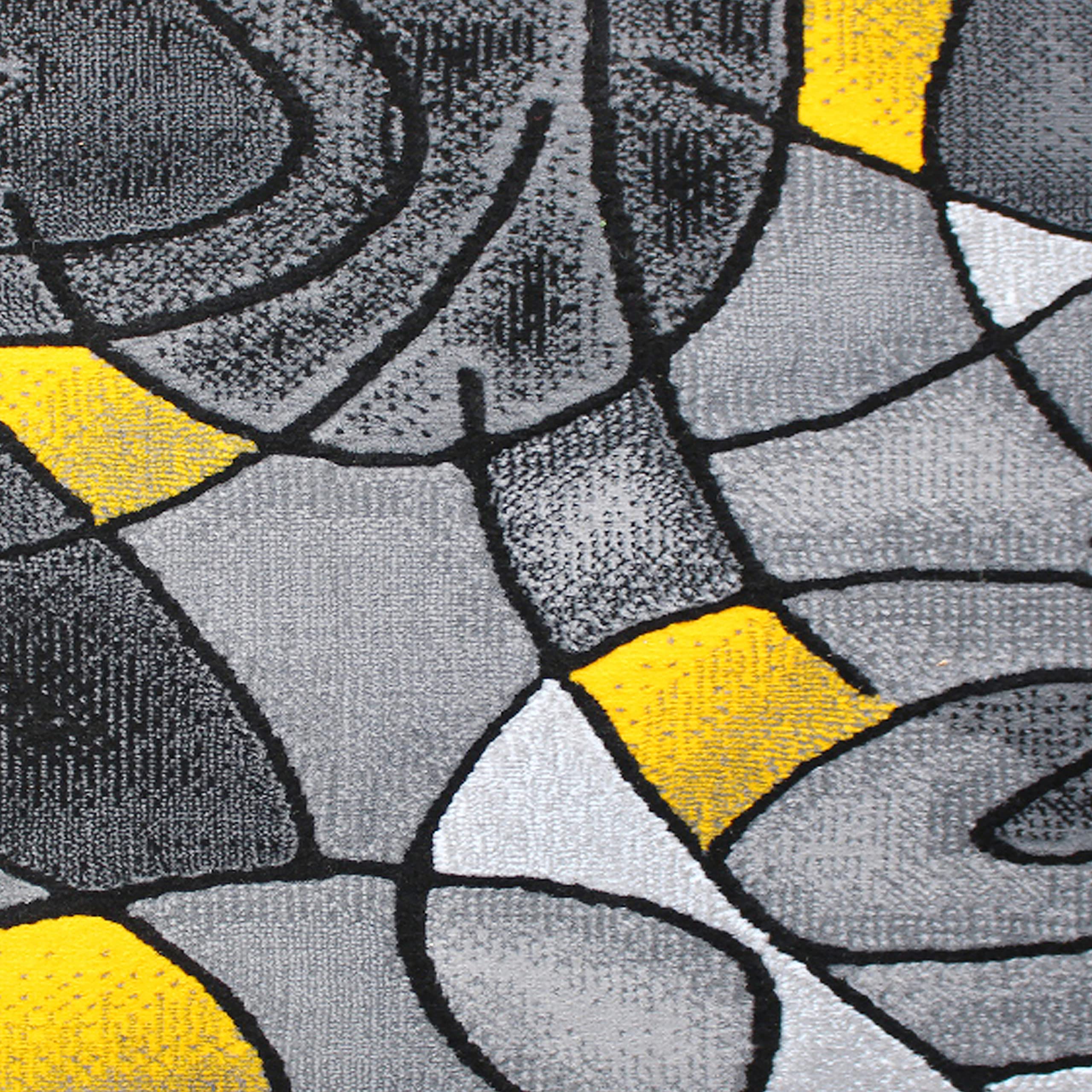 EMMA + OLIVER Urbane Plush Olefin Accent Runner Rug - 2x7 Feet Abstract Geometric Pattern with Gray Gradient & Yellow Accents - Moisture & Stain Resistant Indoor Runner - Perfect for Hallway, Entryway or Living Room Decor