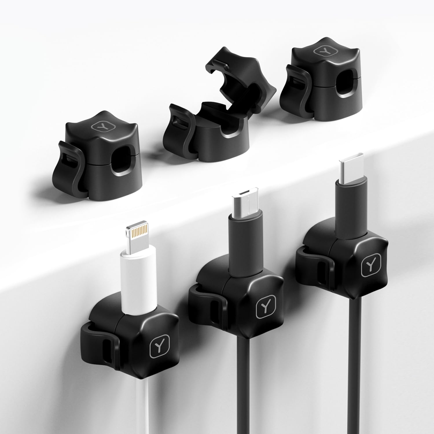 6-Pack Adhesive Cable Clips - Cord Organizer for Desk, Nightstand & Wall - Stable Wire Management for Charging Cables - Perfect for Home Office, Gaming Setup & Bedroom Organization (Black)