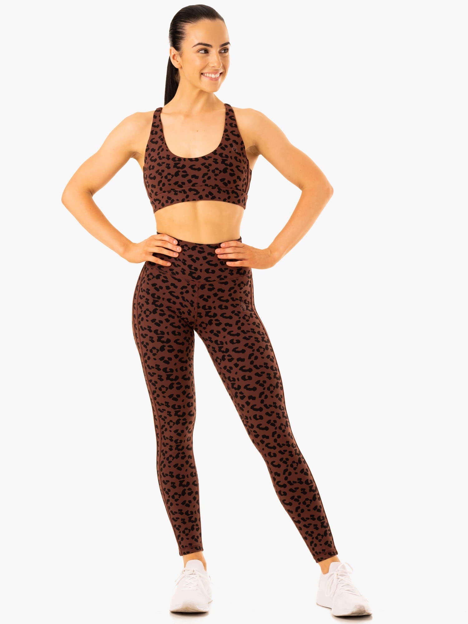 Evolution High Support Sports Bra - Chocolate Leopard Print - Workout, Running, Yoga & Gym Activewear for Women