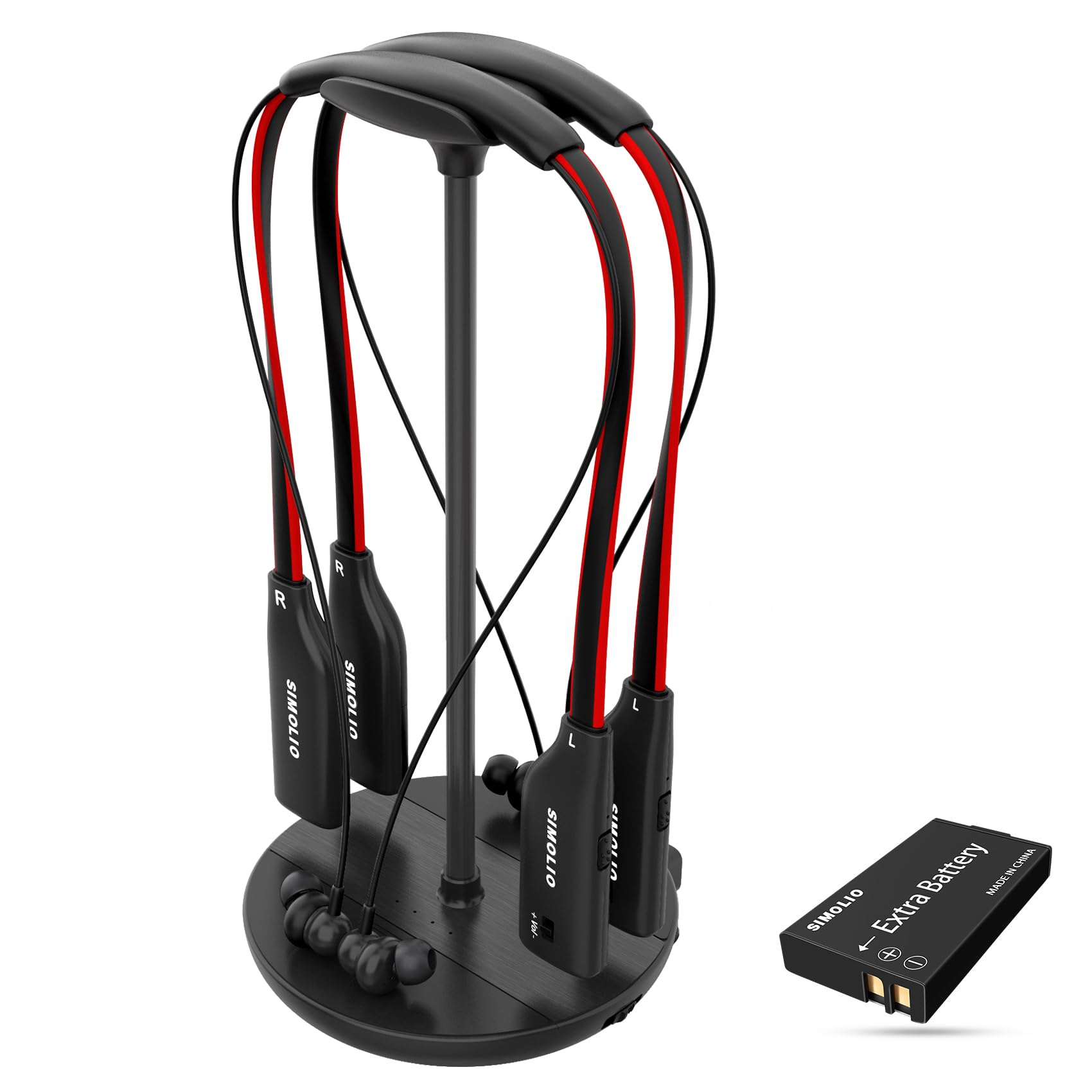 SIMOLIO Dual Wireless TV Headphones for Seniors - Enhanced Dialogue Clarity, Tone & Balance Control | Includes Spare Battery & Charging Stand | 3-in-1 Base with Optical/RCA/AUX Inputs | Perfect for Nighttime TV Watching & Hearing Assistance