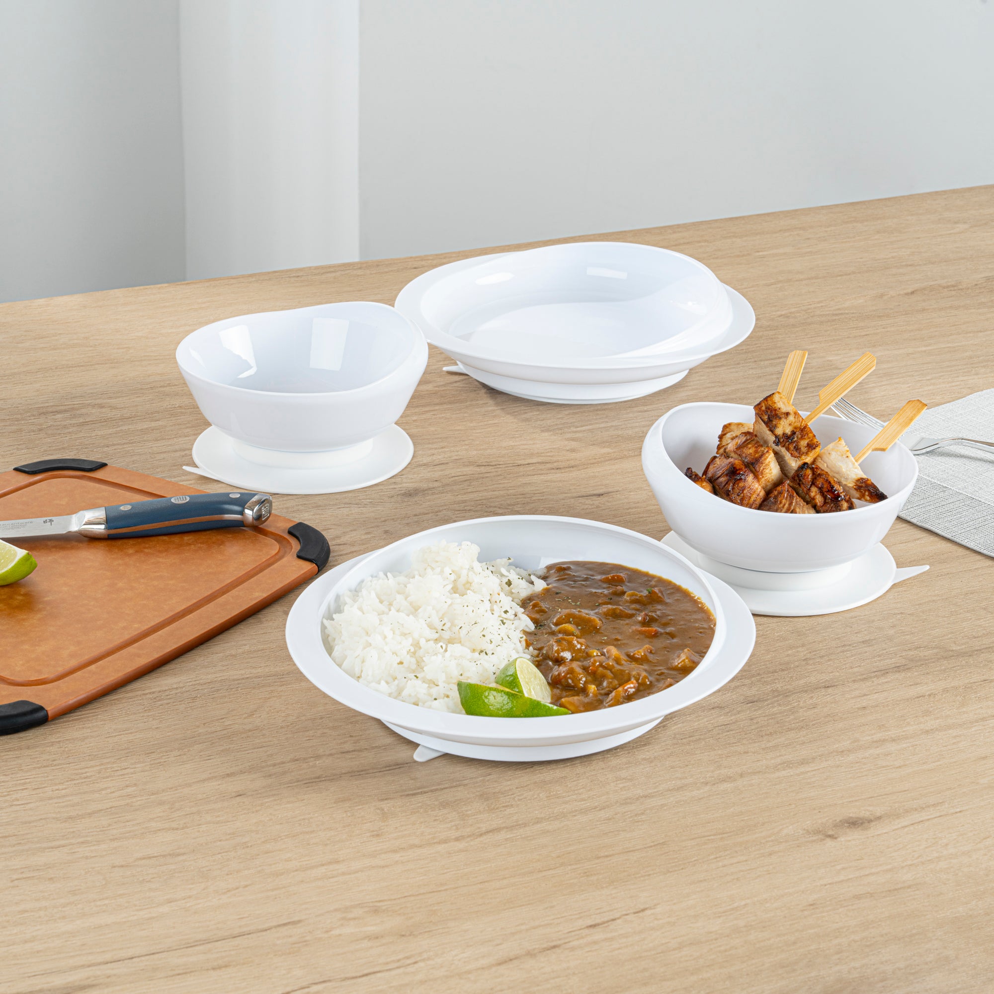 Adapt Tek Round White Plastic 2-Piece Scoop Plate & Bowl Set with Spillproof Design & Suction Base - Includes 1 Plate + 1 Bowl - Perfect for Babies, Toddlers & Kids Mealtime at Home or Travel