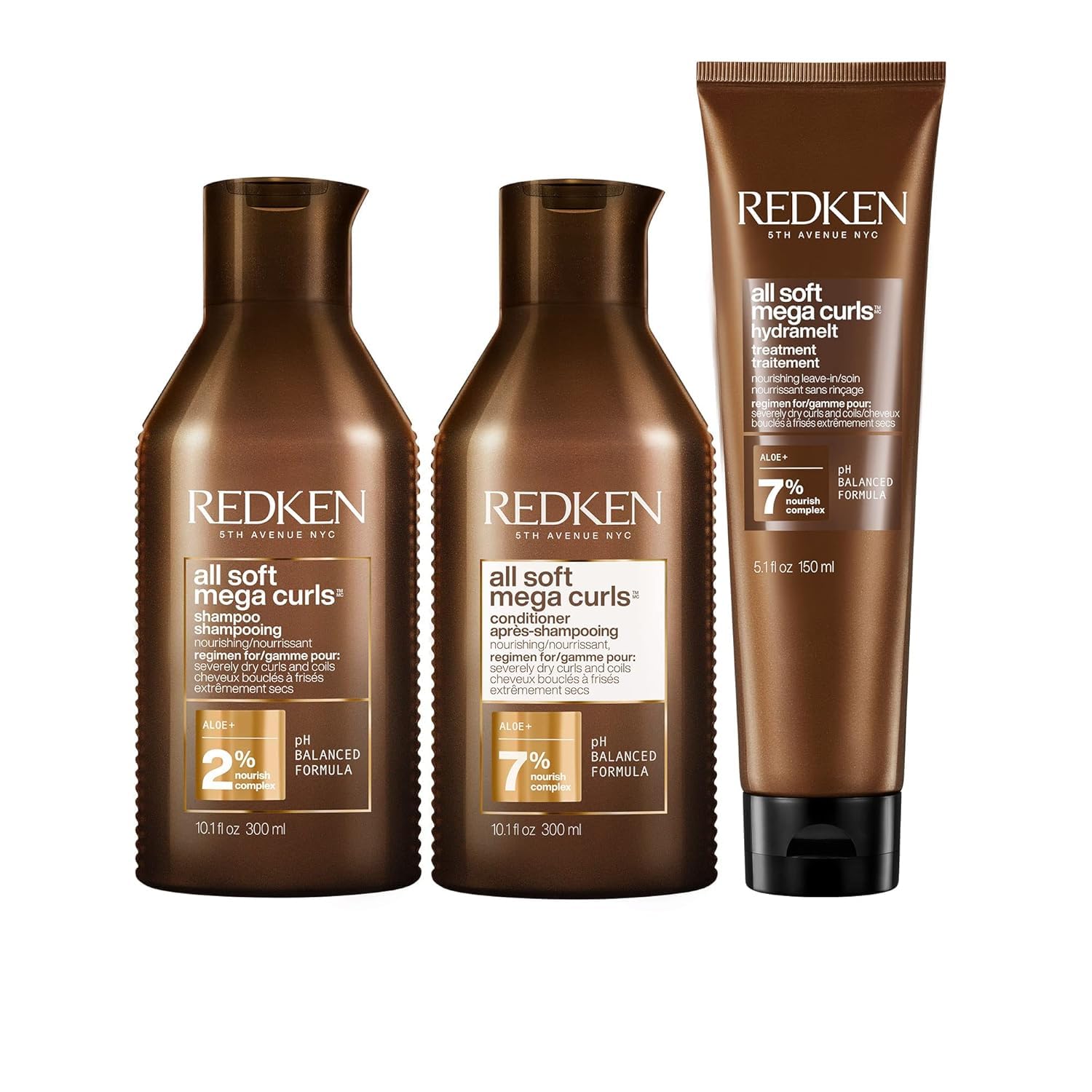 REDKEN All Soft Mega Curls Shampoo, Conditioner & Hair Treatment Set for Extremely Dry Curly & Coily Hair - Deep Nourishing & Softening for Severely Dry Curls - Perfect for Daily Hair Care & Salon-Quality Results at Home