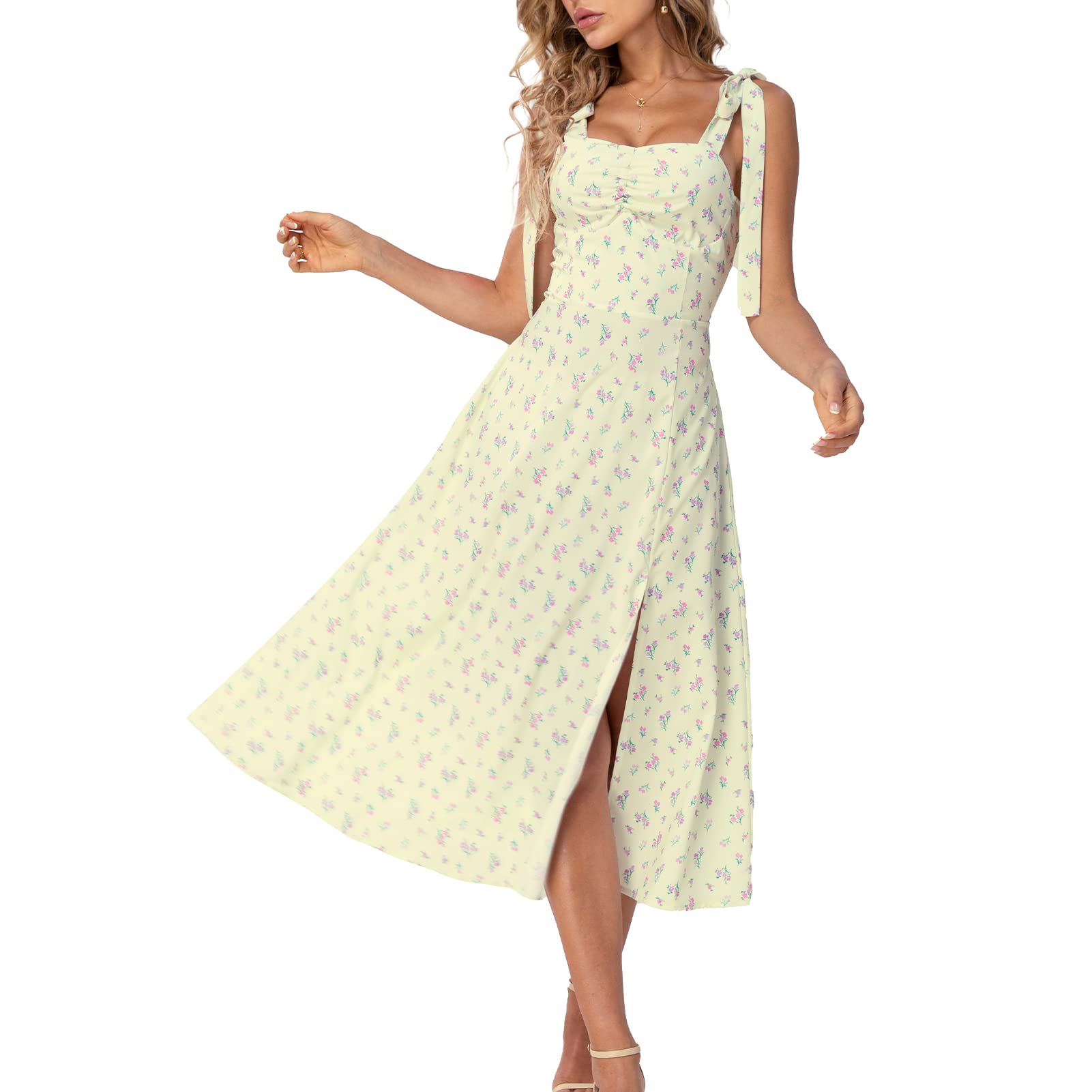Boho Maxi Dress for Women - Floral Print Wrap Dress with Pockets, Vintage Tie Straps & Side Slit | Cottagecore Summer Beach Dress | Perfect for Music Festivals, Dates & Vacations | Ideal for Picnics, Garden Parties & Boho Street Style | Lightweight Flowy Dress for Tropical Getaways & Outdoor Adventures