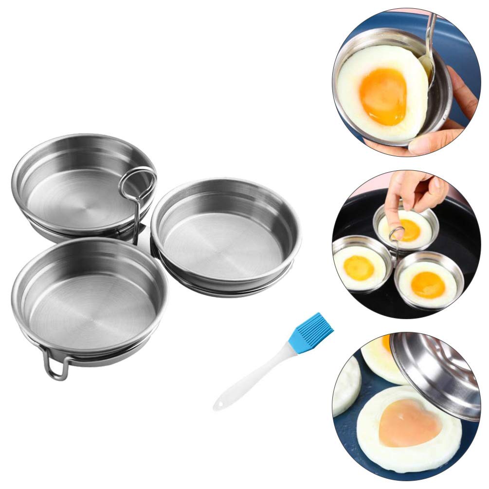 YARNOW 2-Pack Stainless Steel Egg Poacher Pan with 3 Egg Cups - Perfect for Poached Eggs, Brunch & Breakfast - Microwave Safe Kitchen Gadget with Oil Brush - Ideal for Home Cooking, Camping & Meal Prep