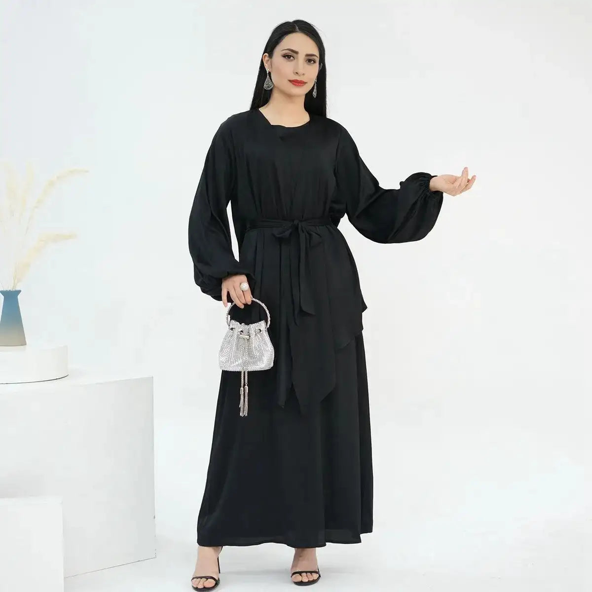 2-Piece Sleeveless Abaya Dress Set with Outer Tops - Modest Muslim Women's Prayer Dress for Home & Mosque Wear