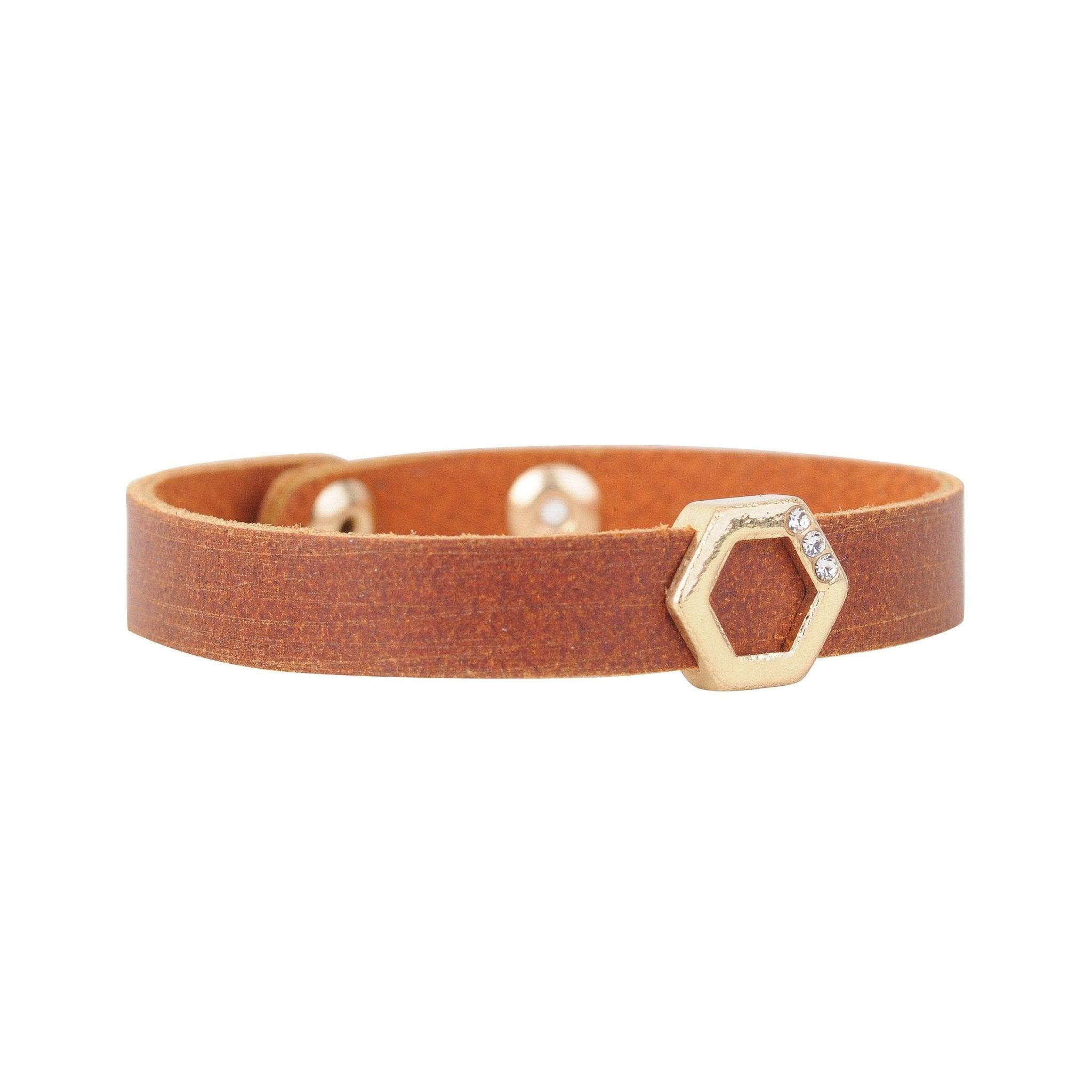 Premium Golden Hexagon Leather Strap Watch Band - Durable Genuine Leather Replacement Strap for Smartwatches & Classic Timepieces | Perfect for Business, Casual & Formal Occasions