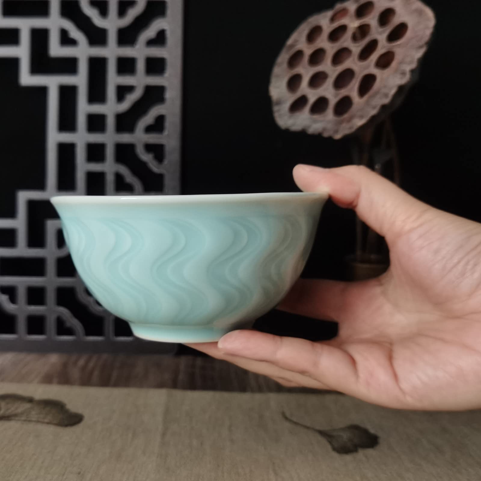 Premium Celadon Chinese Rice Bowl - 4.25 Inch Microwave & Dishwasher Safe Porcelain Tableware for Cereal, Soup, Sauce (Light Blue) | Elegant Dining, Asian Cuisine, Home Decor Gift