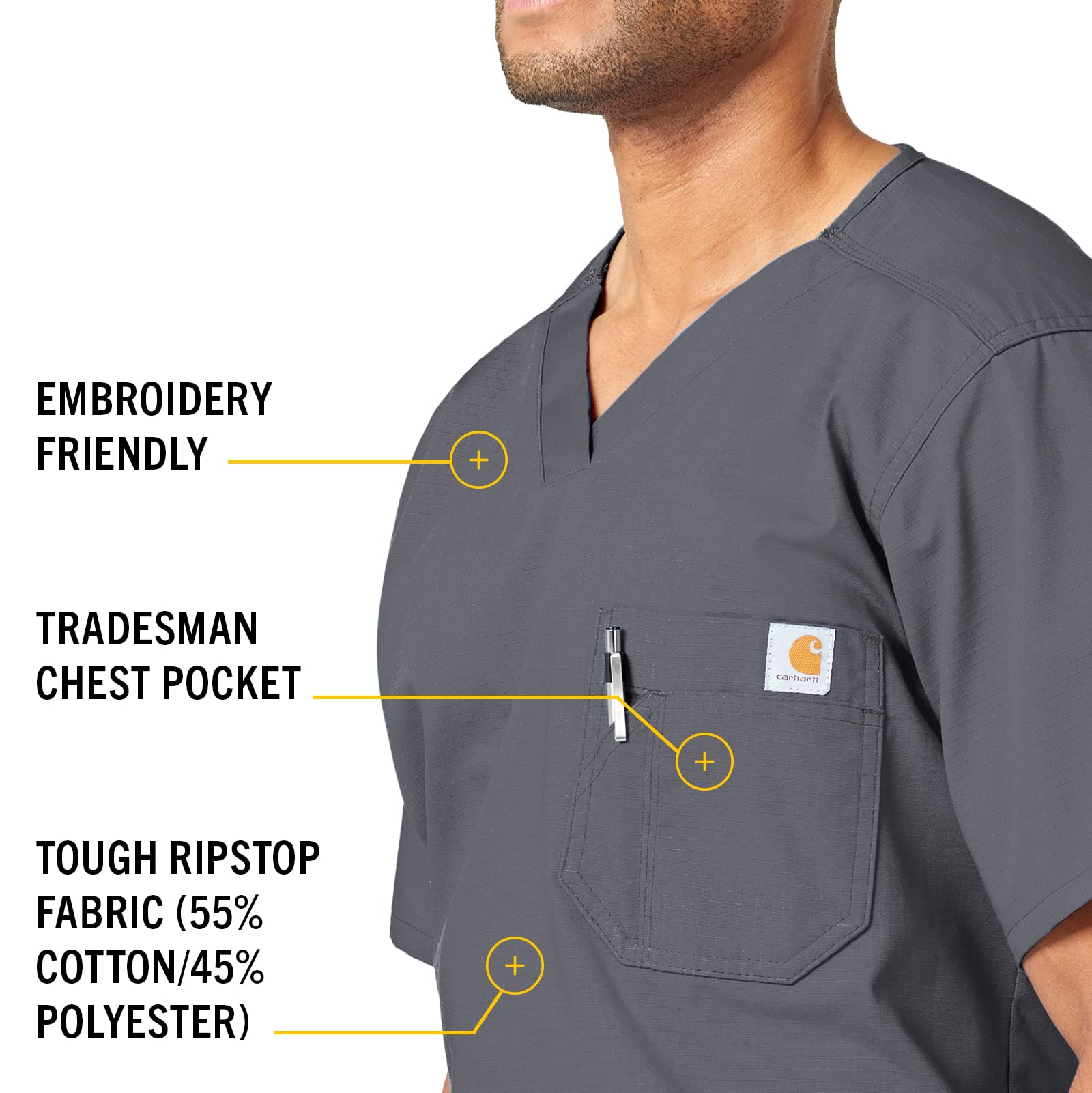 Carhartt Men's Ripstop Utility Scrub Top - Durable Workwear for Medical Professionals & Healthcare Workers - Perfect for Hospitals, Clinics & Nursing Shifts