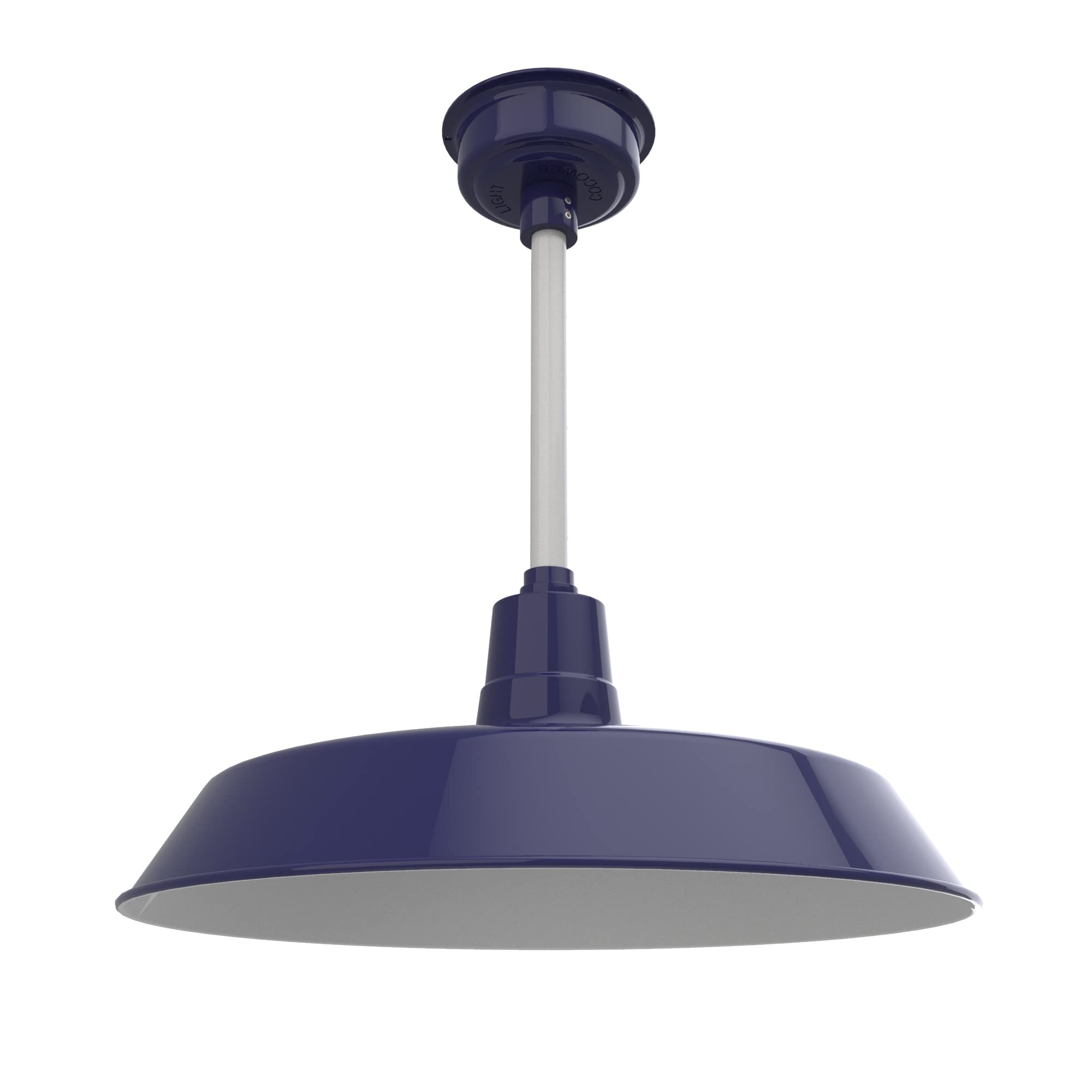 Cocoweb 22 Inch Vintage LED Pendant Barn Light - Cobalt Blue with White Down Rod - Perfect for Farmhouse, Kitchen Island & Dining Room Lighting