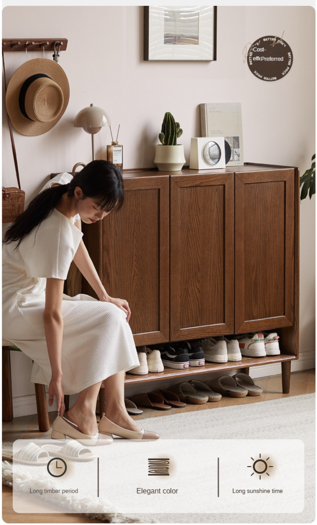 Solid Oak Wood Shoe Storage Cabinet - Large Capacity Entryway Organizer for Shoes, Boots & Accessories | Perfect for Hallway, Closet & Mudroom Organization