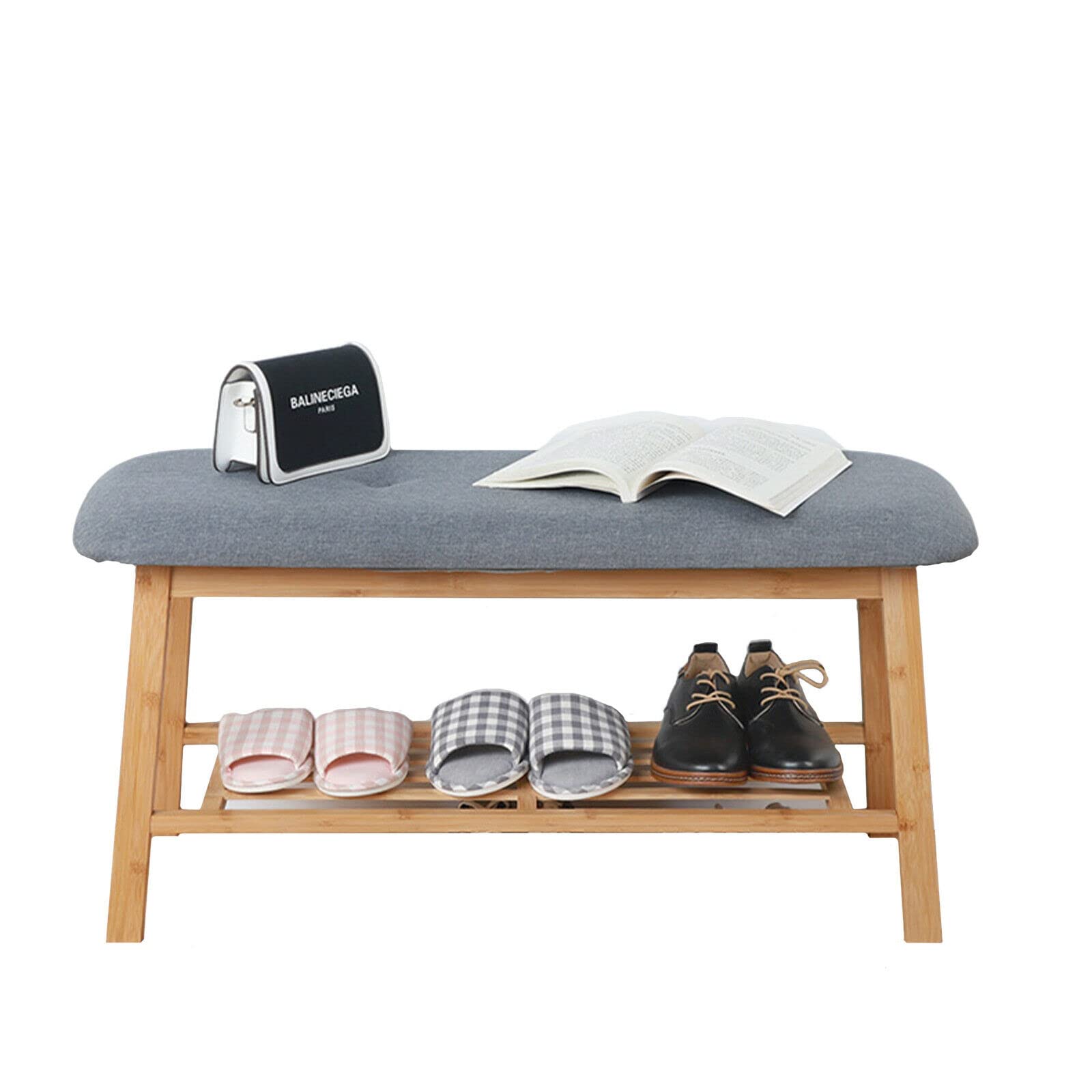 2-Tier Shoe Rack Bench with Storage Shelves - Padded Entryway Organizer for Shoes, Entry Bench, Bathroom & Living Room (36.2