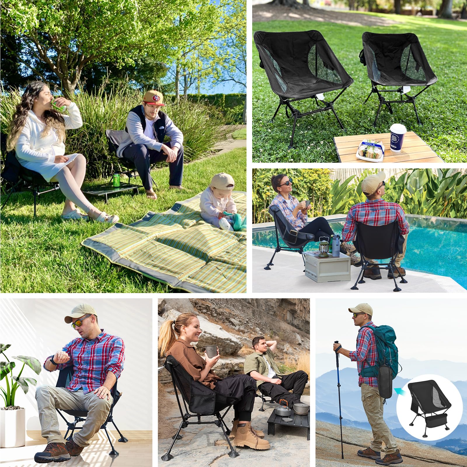 Ultralight Aluminum Folding Camping Chair - Portable Backpacking & Hiking Chair for Adults, Compact Beach Chair with Anti-Sinking Feet - Perfect for Outdoor Adventures, Picnics, Beach Trips & Camping