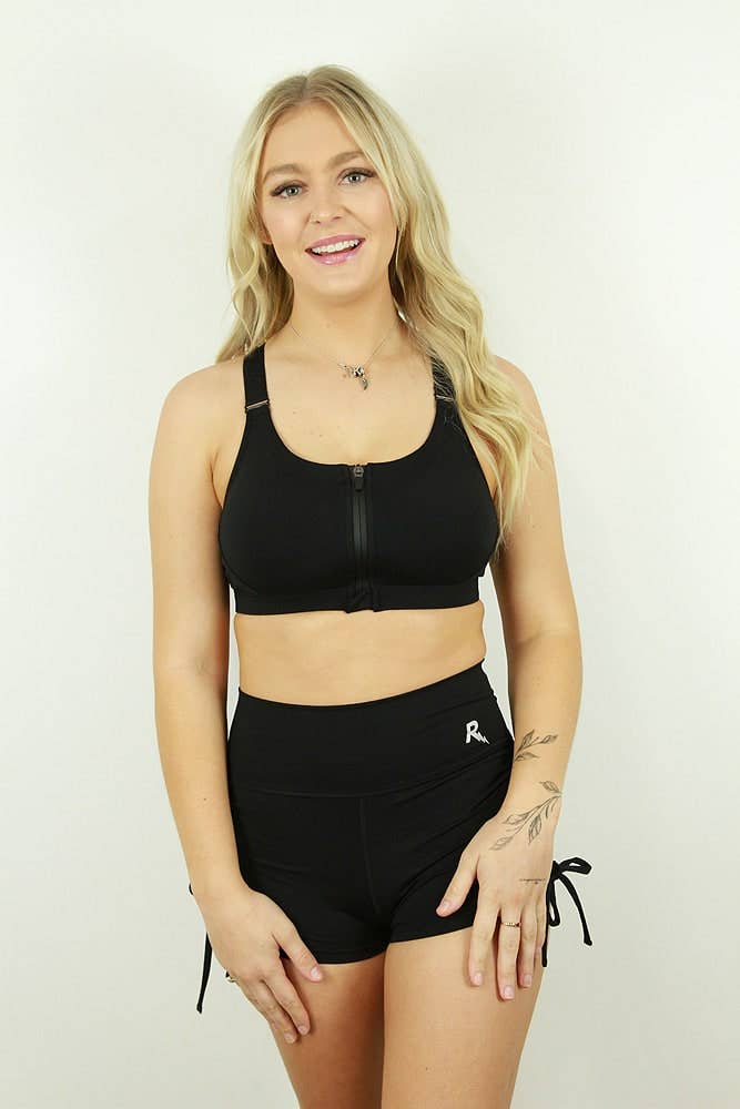 Matte Black Zip Front Sports Bra for Women - High Support Workout Top for Running, Yoga & Gym - Breathable & Comfortable Activewear