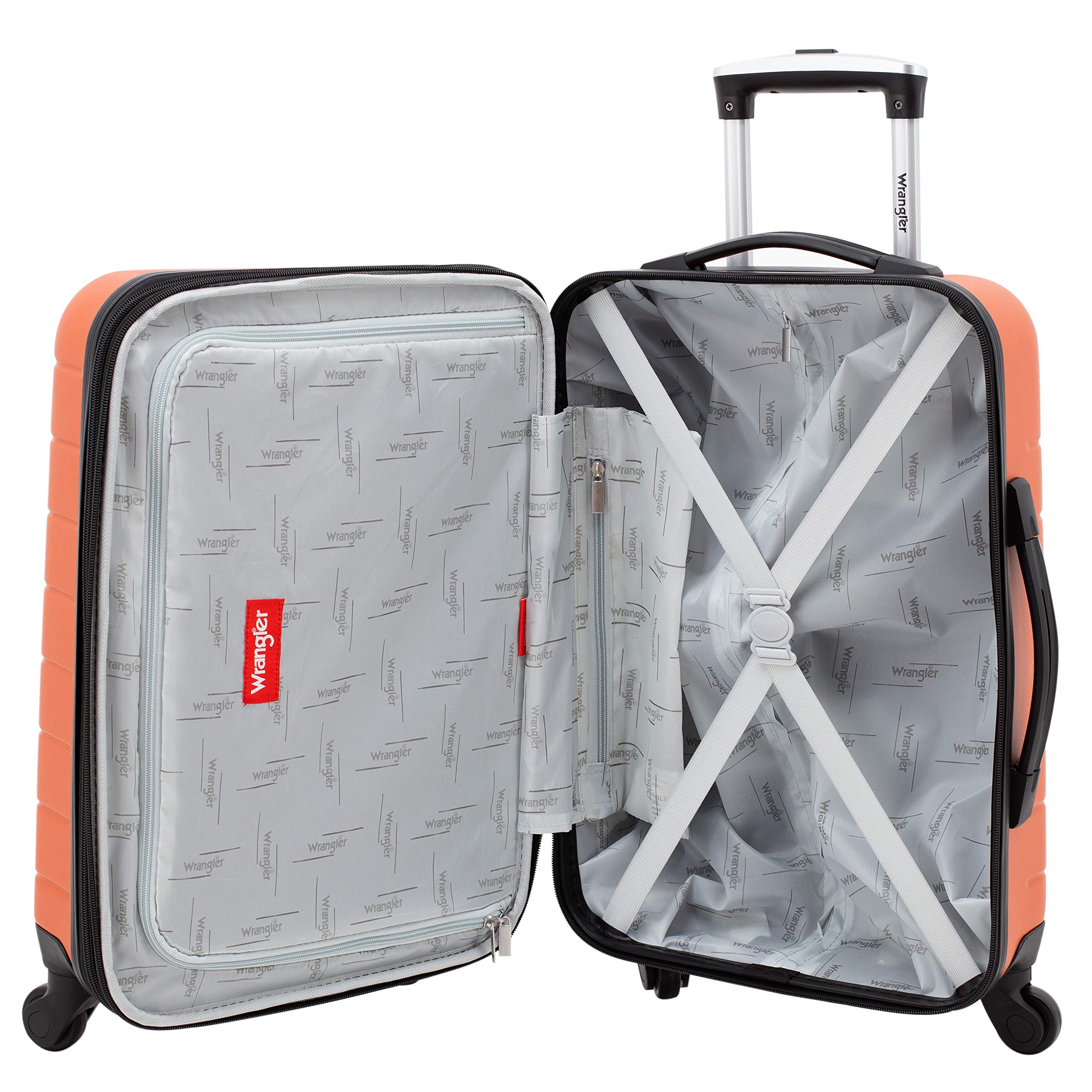 Wrangler Smart Luggage with Cup Holder & USB Charging Port - 3 Piece Carry-On Set (Burnt Orange) | Perfect for Business Travel, Family Vacations & Airport Convenience