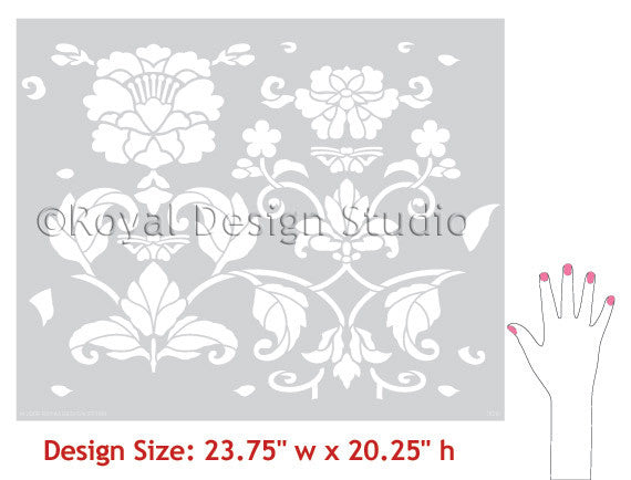 Butterfly & Peony Allover Wall Stencil - DIY Home Decor Painting Template for Bedroom, Living Room, Nursery - Reusable Wall Art Design for Creative Interior Projects