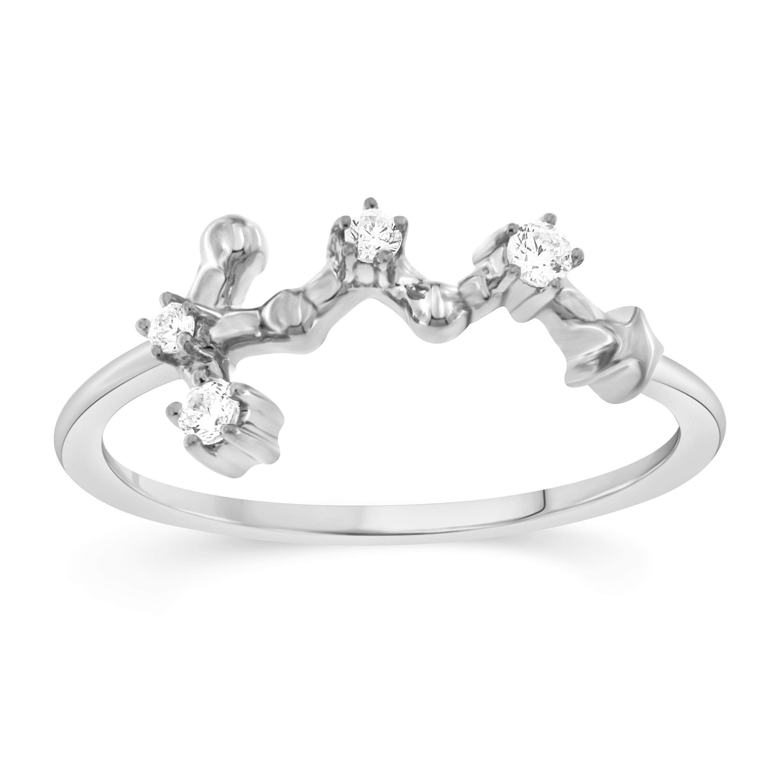 NATALIA DRAKE 1/10 Carat Diamond Celestial Star Zodiac Ring for Women - 925 Sterling Silver, H-I Color, I1-I2 Clarity - Perfect for Horoscope Lovers, Birthday Gifts & Astrology Jewelry Collection