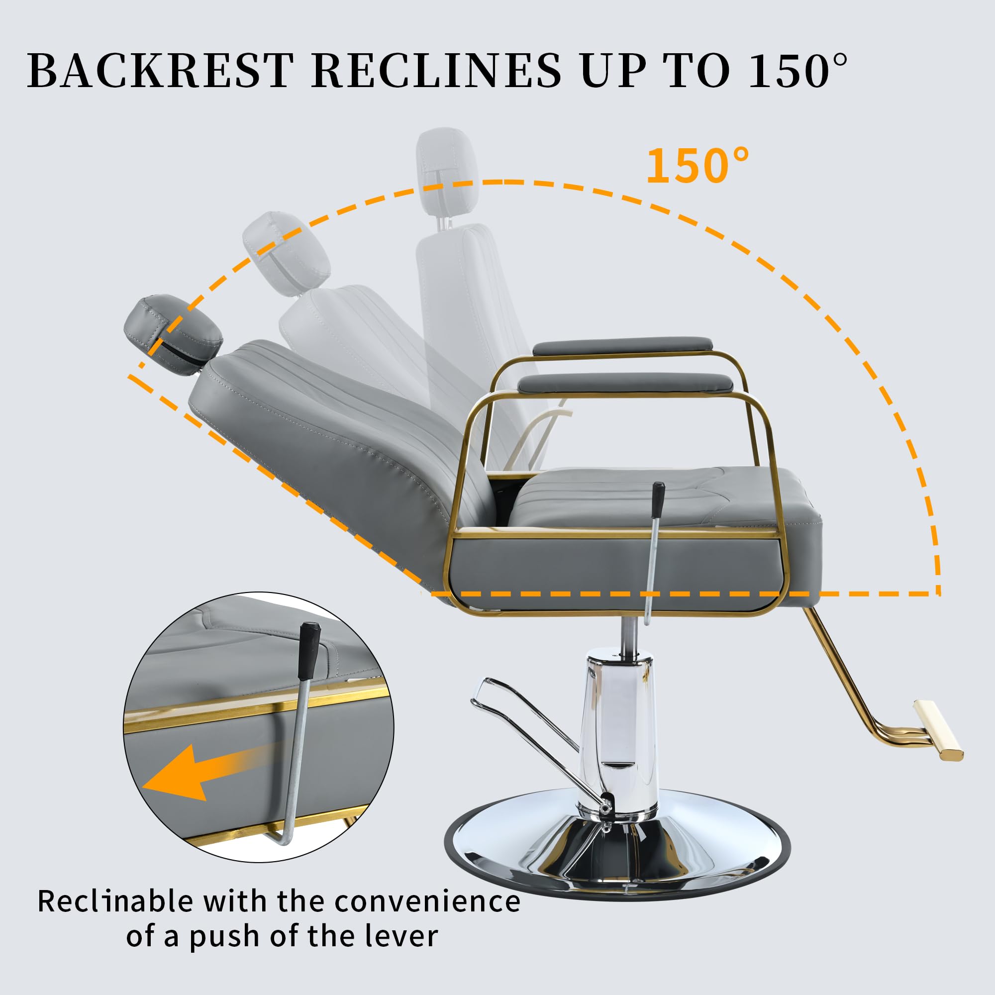 Premium Reclining Barber Chair - 360° Swivel Salon Chair with Heavy Duty Hydraulic Pump for Hair Stylists, Tattoo Artists & Beauty Salons | Max 400 Lbs Capacity | Gray | Ideal for Haircuts, Shampooing, Tattooing & Spa Treatments