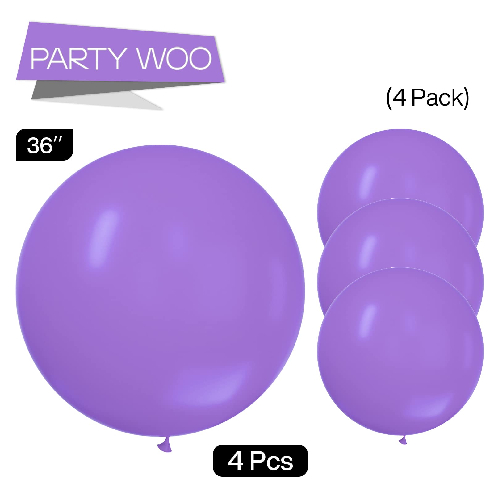 PartyWoo 36 Inch Large Lavender Balloons (4-Pack) - Light Purple Balloons for Balloon Garland, Arch, Wedding Decor, Baby Shower | Perfect for Birthday Parties, Bridal Showers & Anniversary Celebrations