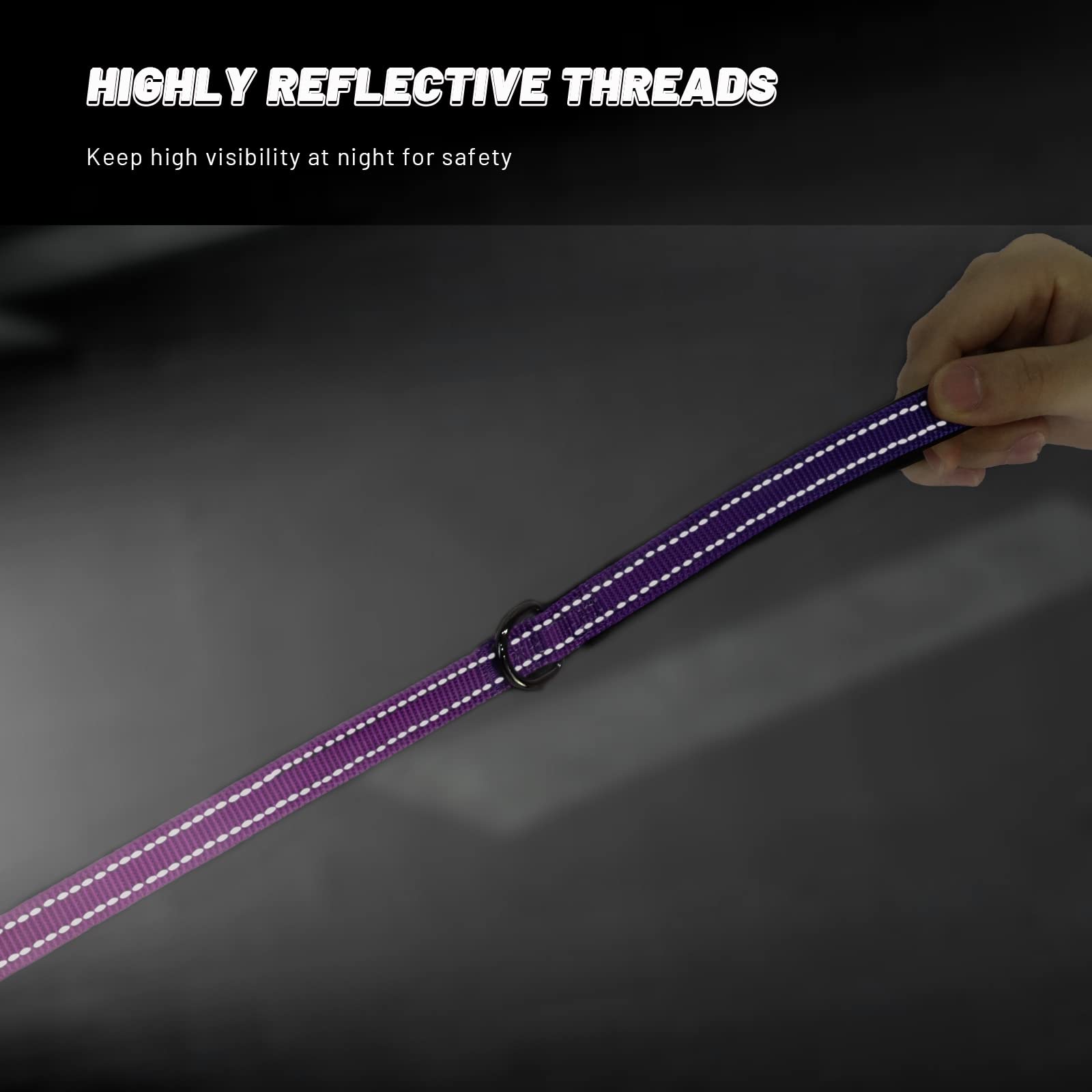 Reflective Dog Collar and Leash Set for Large Dogs - Adjustable Purple Pet Collar with Matching Leash, Durable Personalized Design for Medium to Large Breeds | Perfect for Night Walks, Jogging & Outdoor Adventures