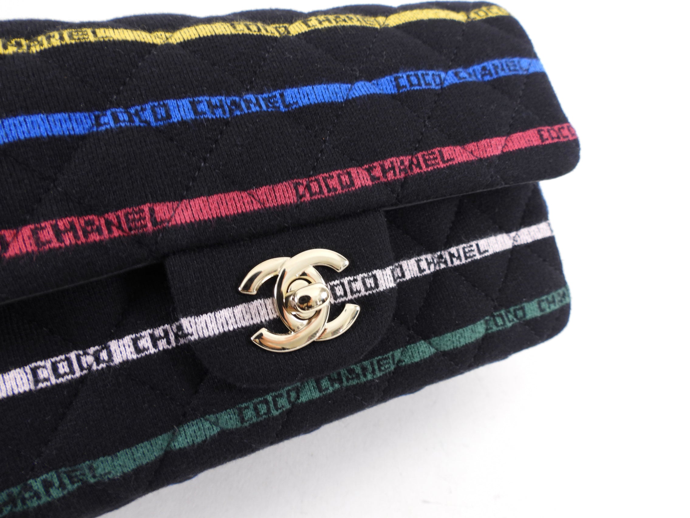 Chanel 22S Jersey Logo Mini Stripe Classic Flap Bag - Luxury Designer Crossbody Purse for Women | Perfect for Date Night, Parties & Special Occasions