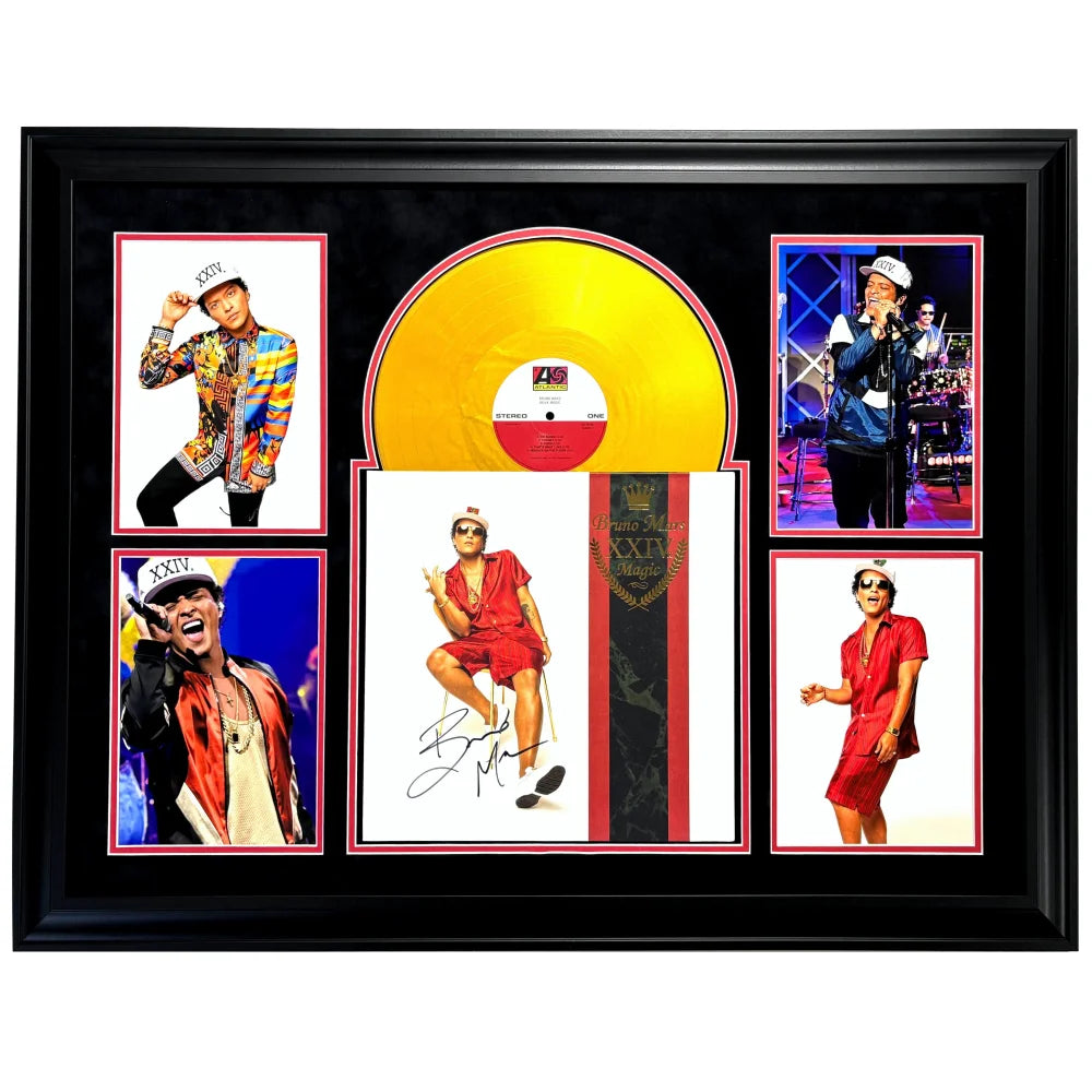 Bruno Mars Autographed 24K Magic Vinyl Record Album with JSA COA - Framed Collectible Music Memorabilia for Home Decor & Music Lovers Gift