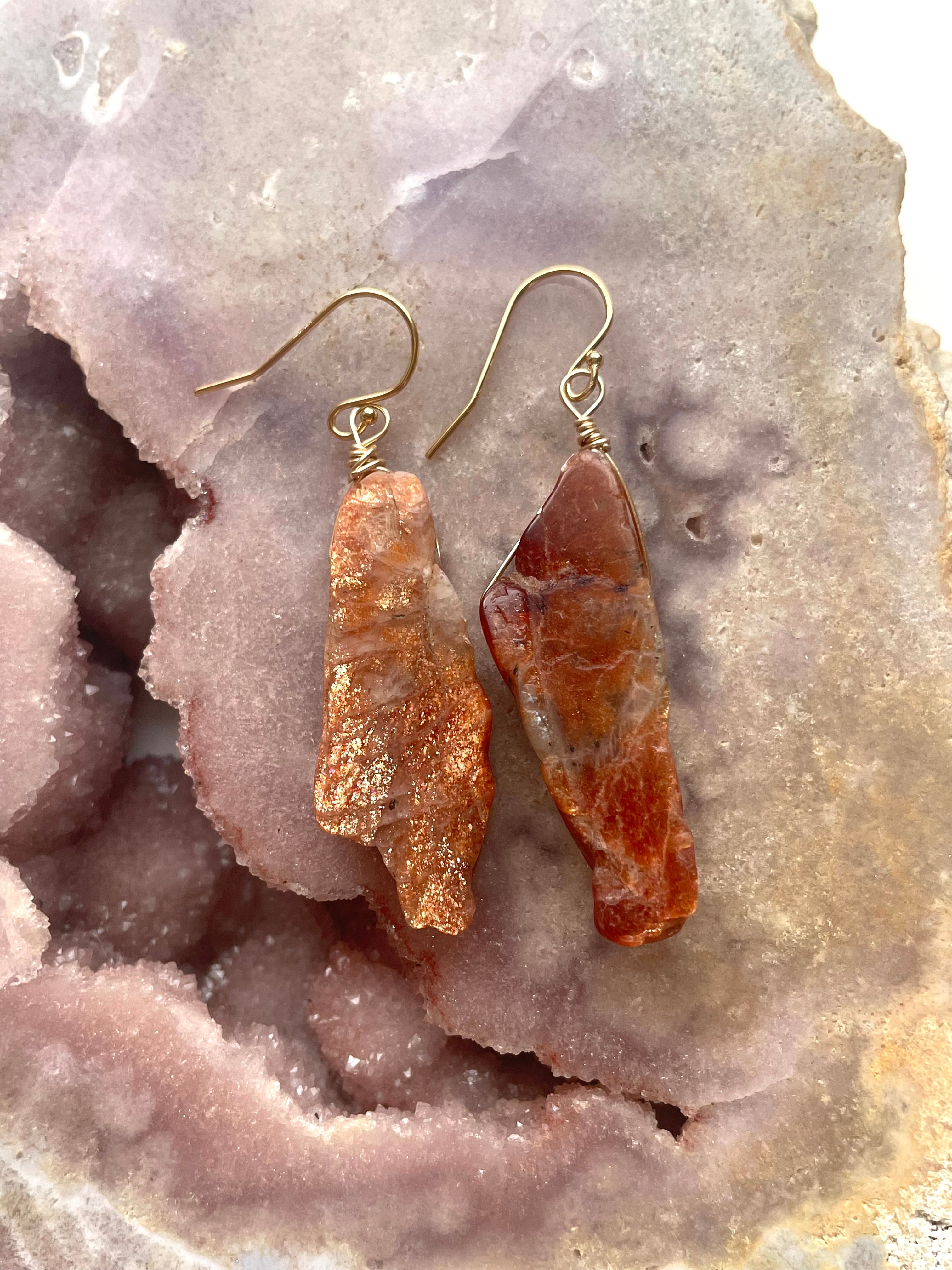Orange Sunstone Gold Filled Statement Crystal Gemstone Earrings for Women | Elegant Dangle Drop Earrings for Party, Wedding & Special Occasions