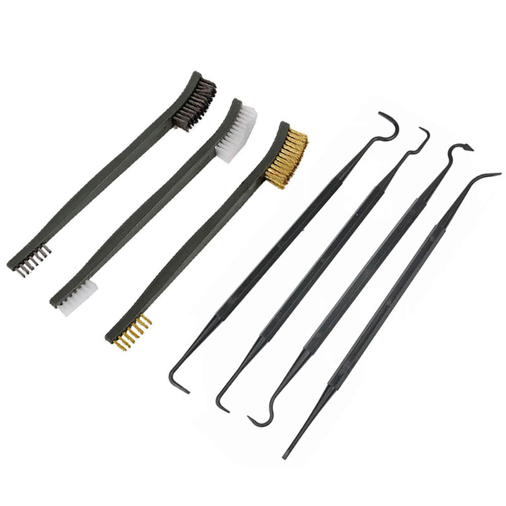 3-Piece Steel Wire Brush & 4-Piece Nylon Pick Set - Universal Gun Cleaning Kit for Rifle, Pistol, Hunting & Military Use - Tactical Firearm Maintenance Tools for Combat, Range & Outdoor Shooting