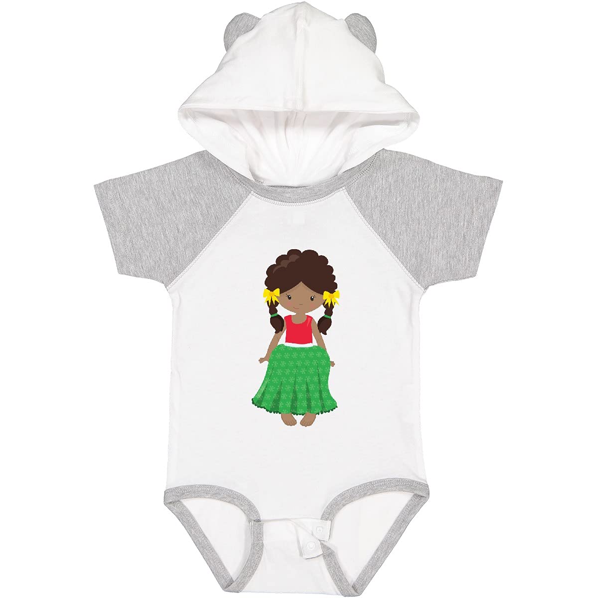Inktastic African American Girl Fashion Baby Bodysuit with Green Skirt - Cute Outfit for Infants, Toddler Girls, Photo Shoots & Special Occasions